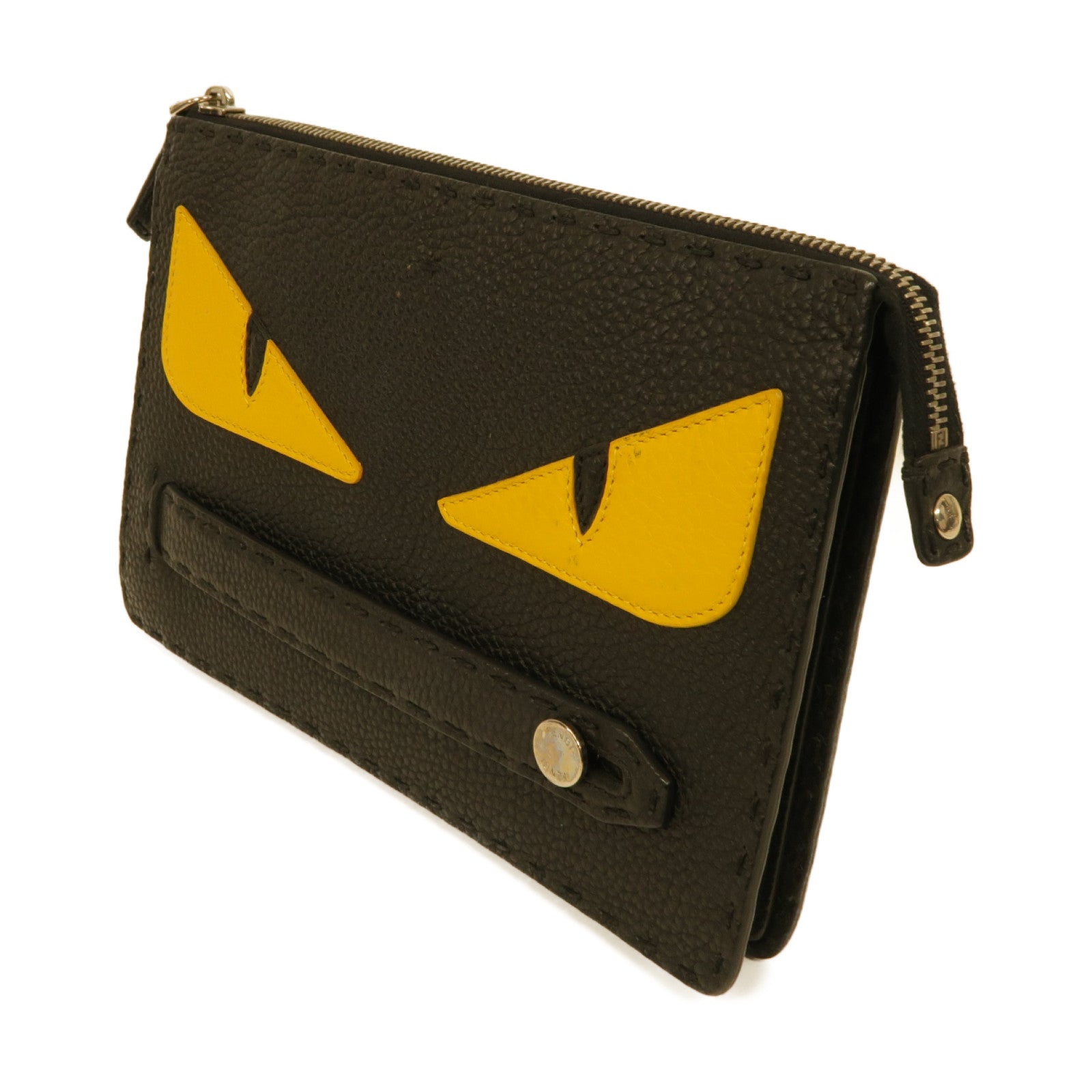 FENDI 【激減優惠】牛皮皮革Clutch Bag銀扣手拿包黒色