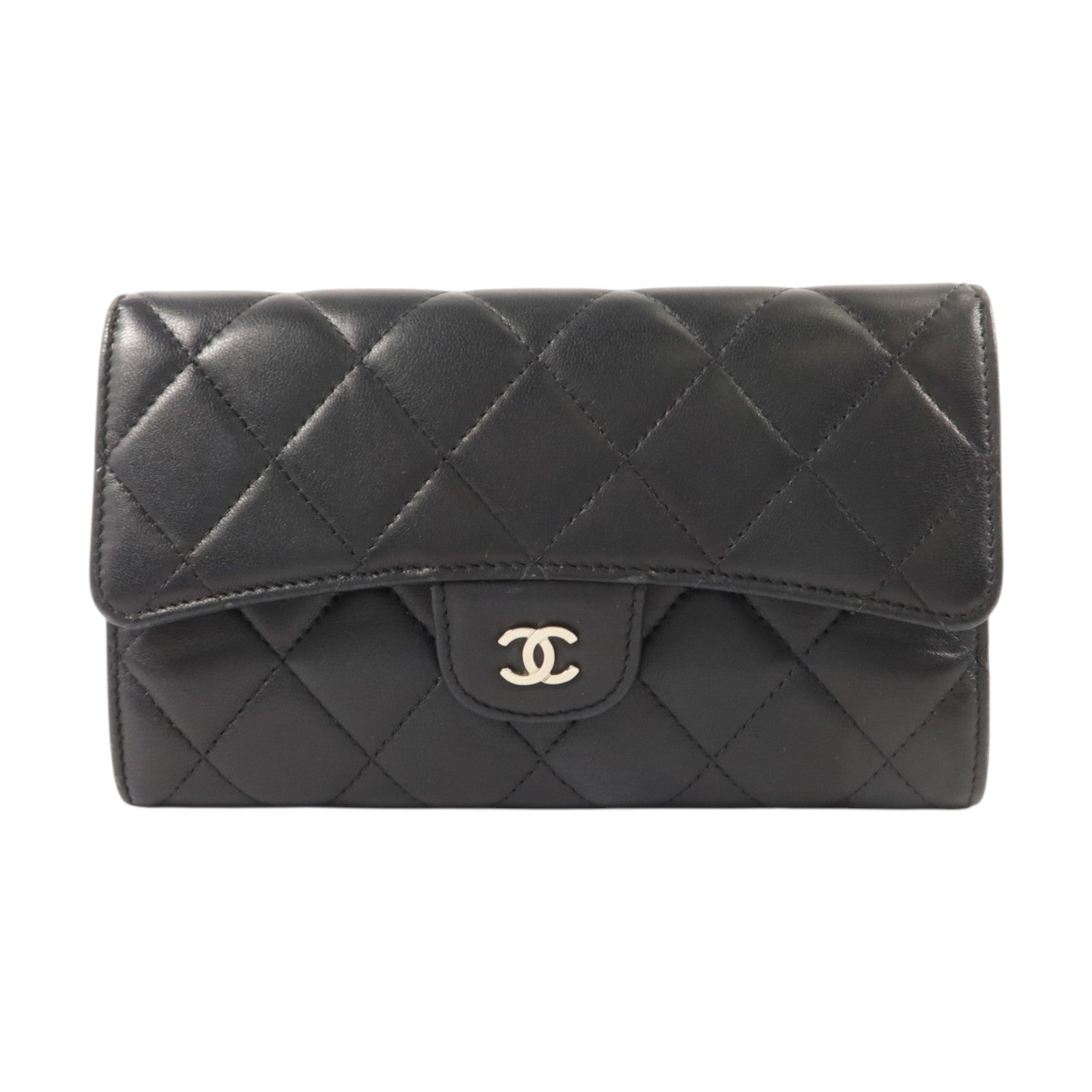 CHANEL 羊皮皮革Classic Long Flap Wallet銀扣長錢包