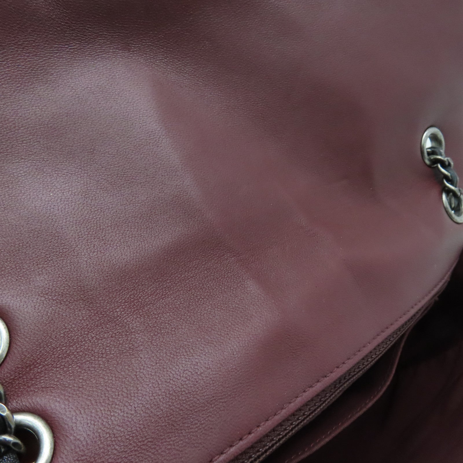 CHANEL diamond lambskin leather Chain Shoulder silver buckle shoulder bag black / maroon