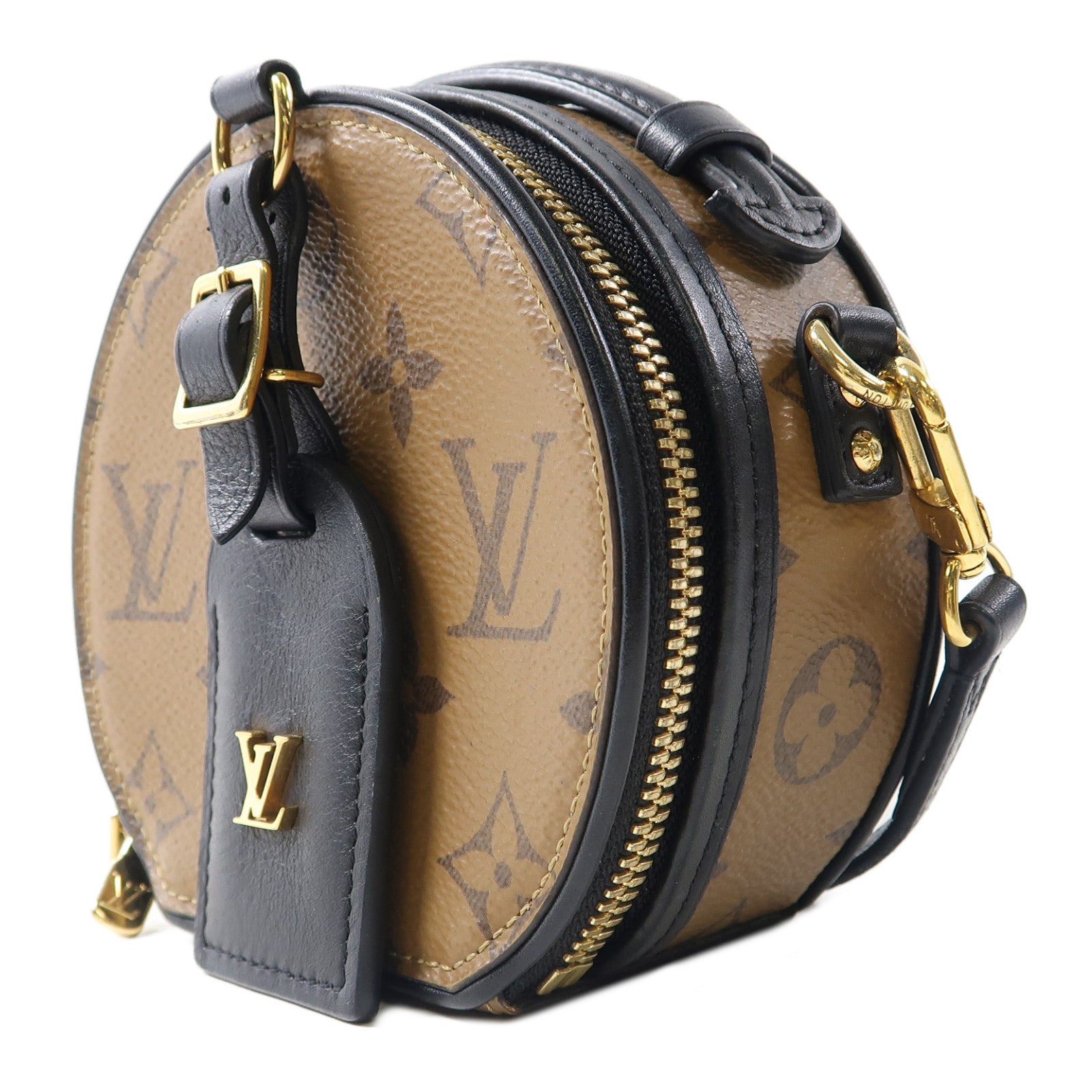LOUIS VUITTON Monogram Reverse Mini Boite Chapeau金扣肩背袋棕色/黑色