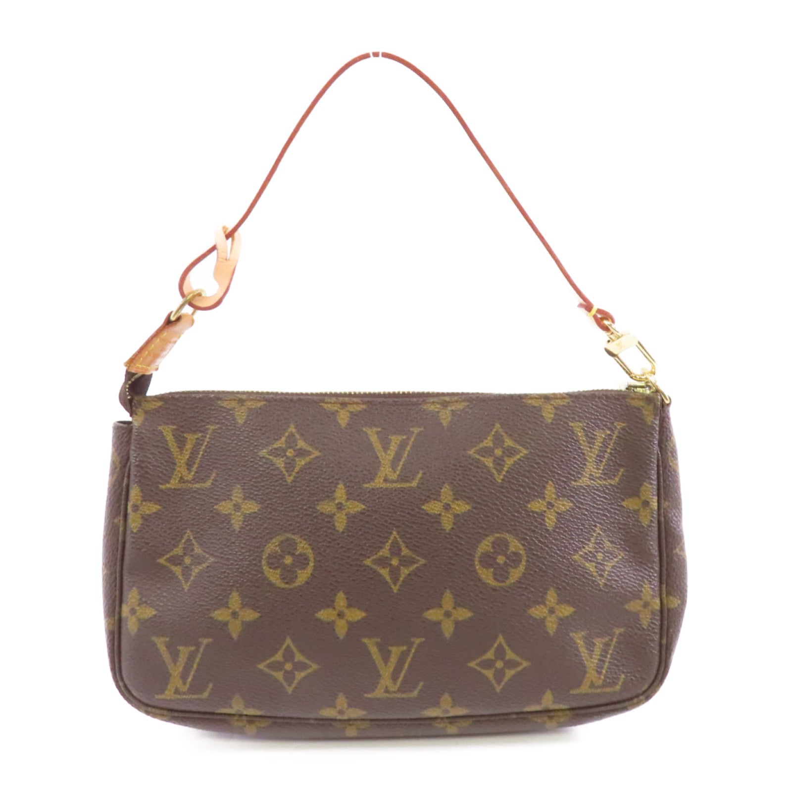 LOUIS VUITTON Monogram Pochette Accessoires金扣手挽袋棕色