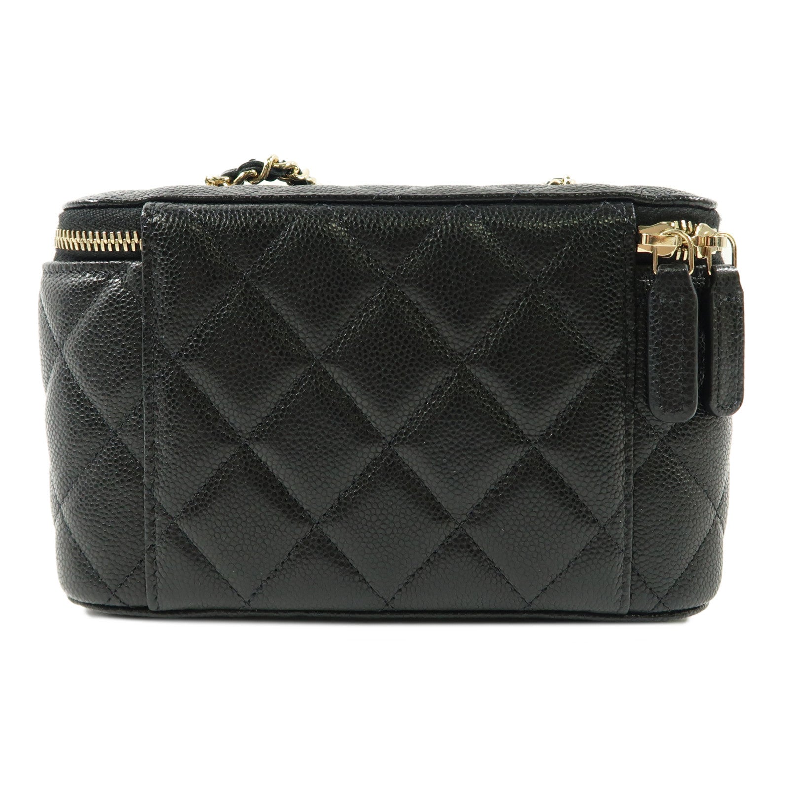 CHANEL 牛皮皮革Vanity Case金扣鏈帶肩背袋黑色