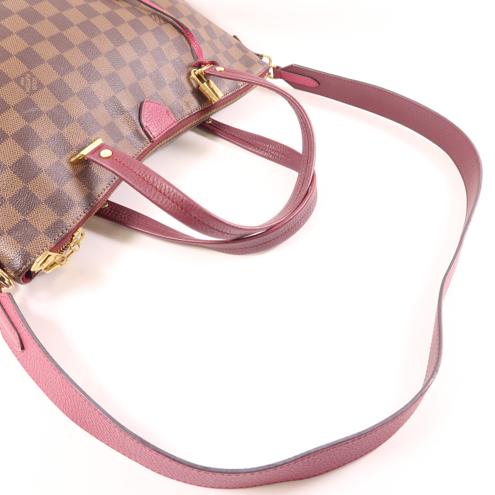 LOUIS VUITTON 【激減優惠】Damier Hyde Park金扣手挽肩背兩用袋棕色/紅色