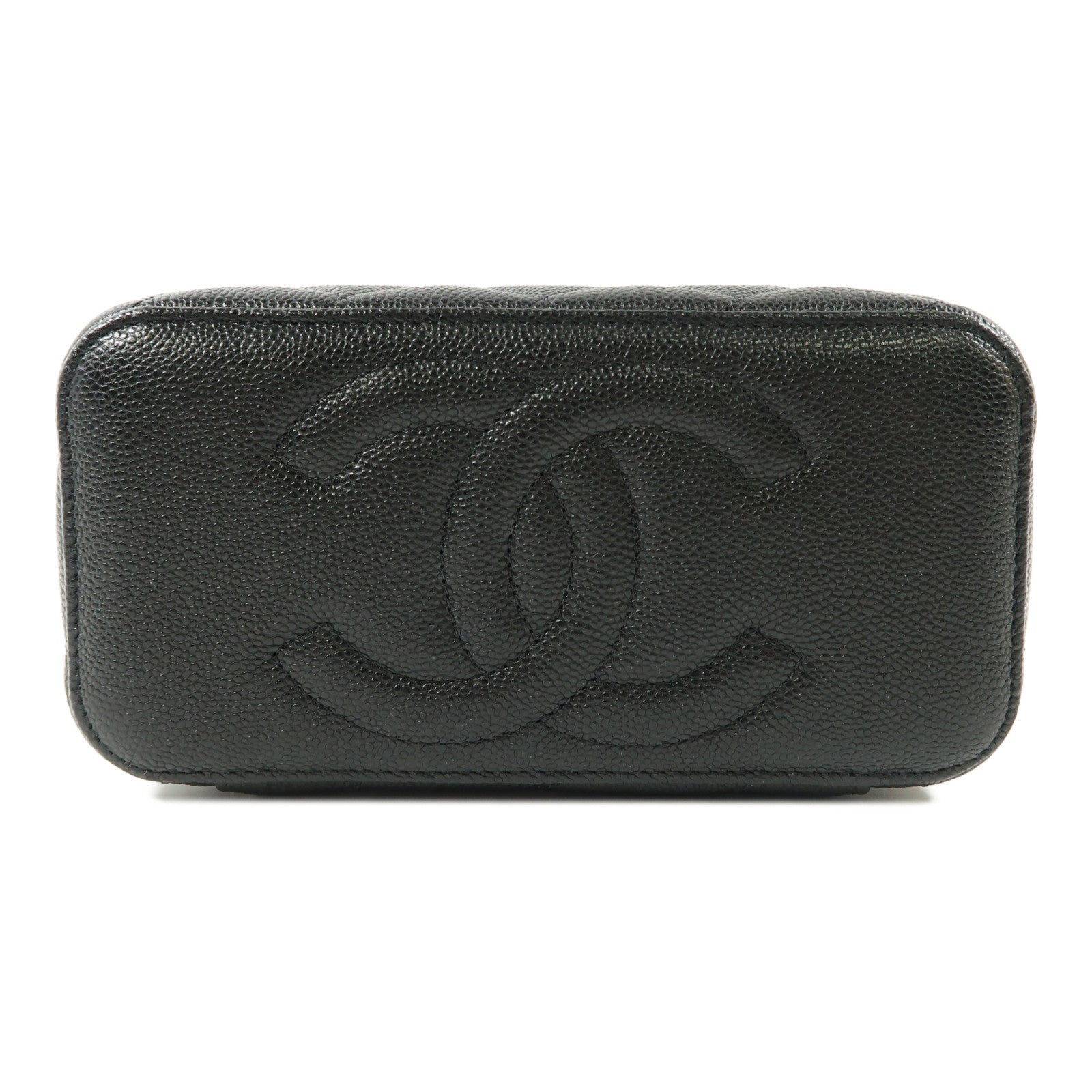 CHANEL 牛皮皮革Vanity Case金扣鏈帶肩背袋黑色