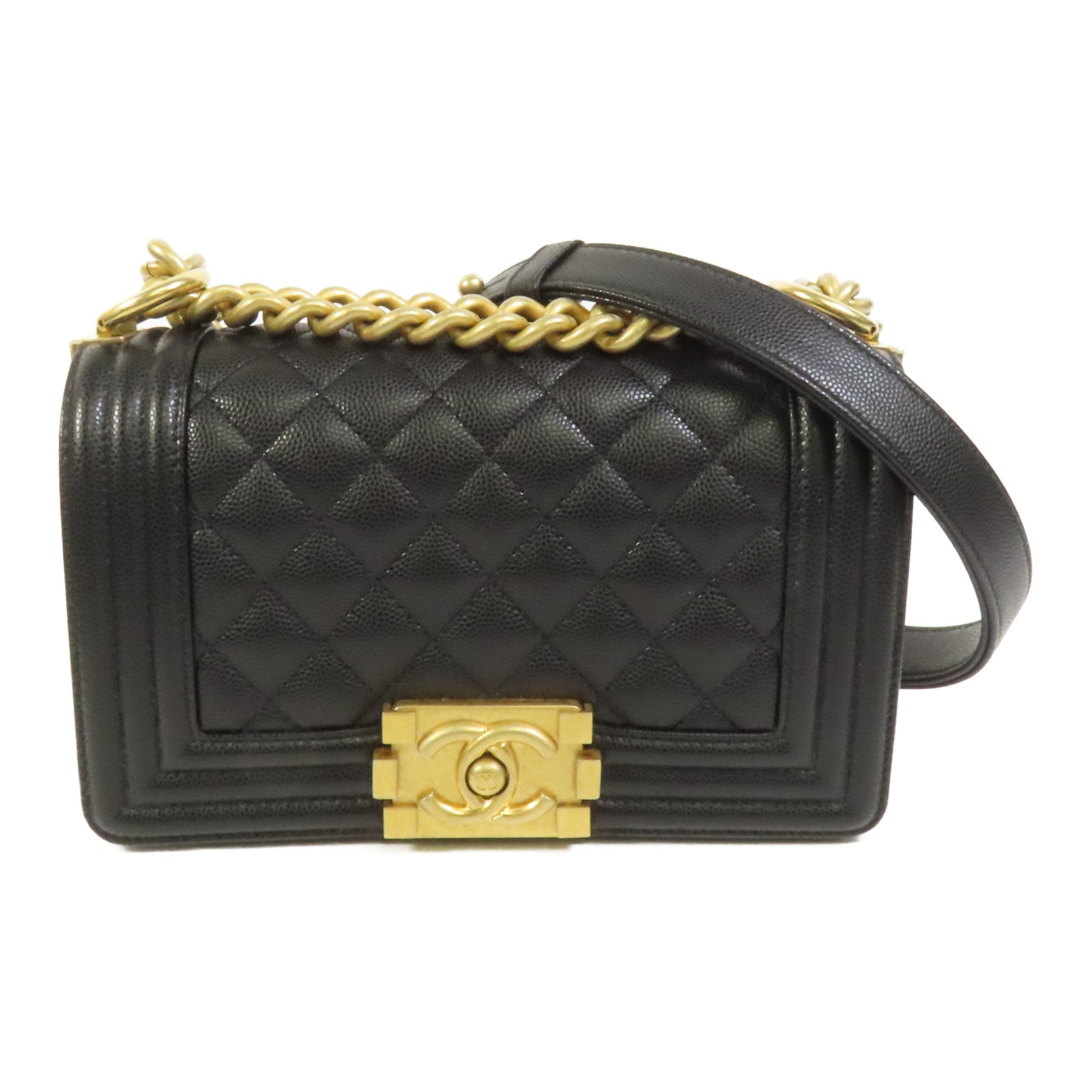 CHANEL 牛皮皮革Boy 20金扣鏈帶肩背袋