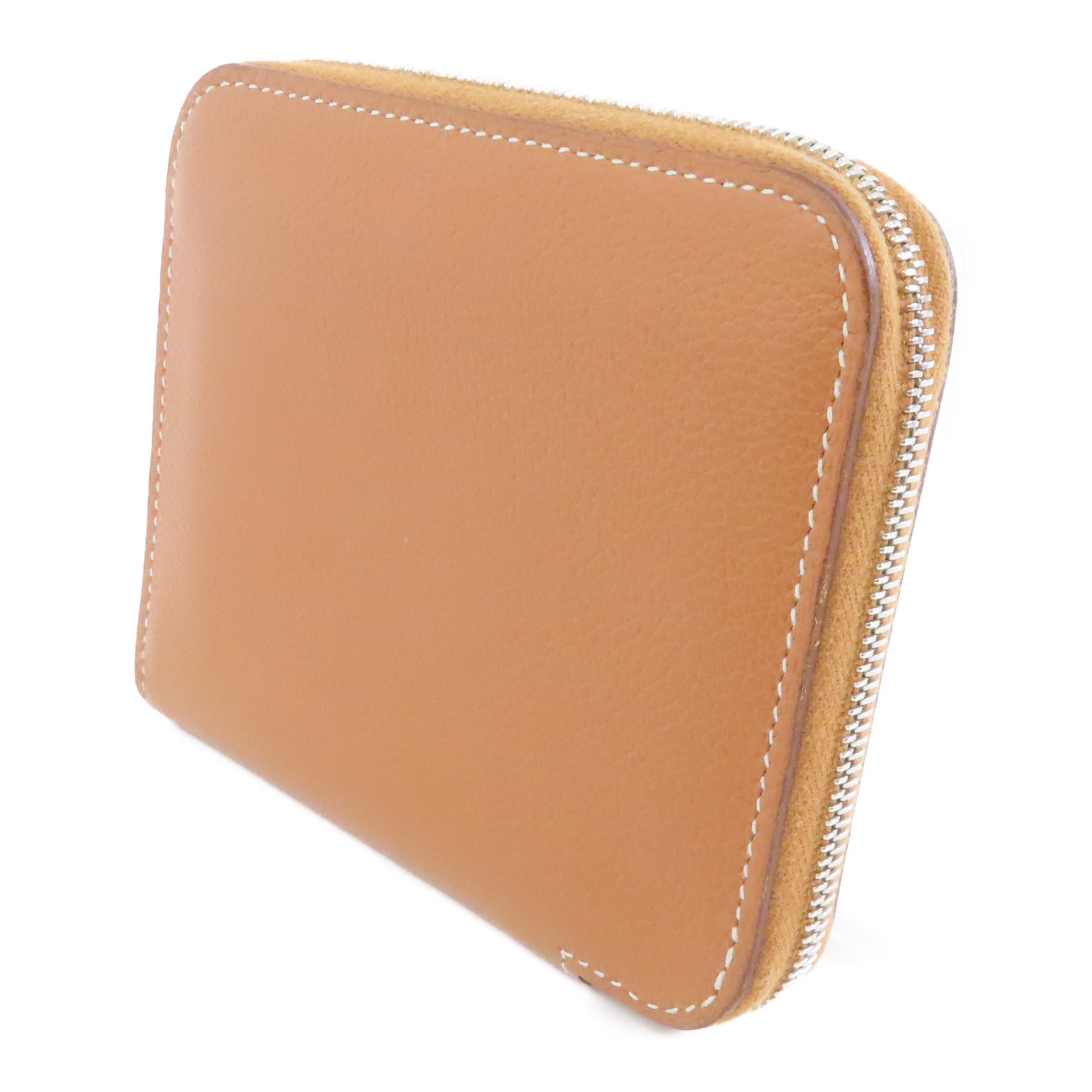 HERMES Evercolor皮革Silk in Compact Wallet銀扣錢包37 Gold經典駝色