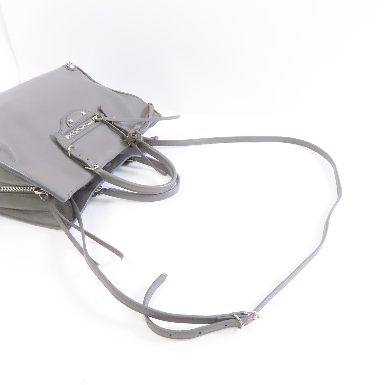 BALENCIAGA 羊皮皮革2way Shoulder Bag銀扣手挽肩背兩用袋灰色