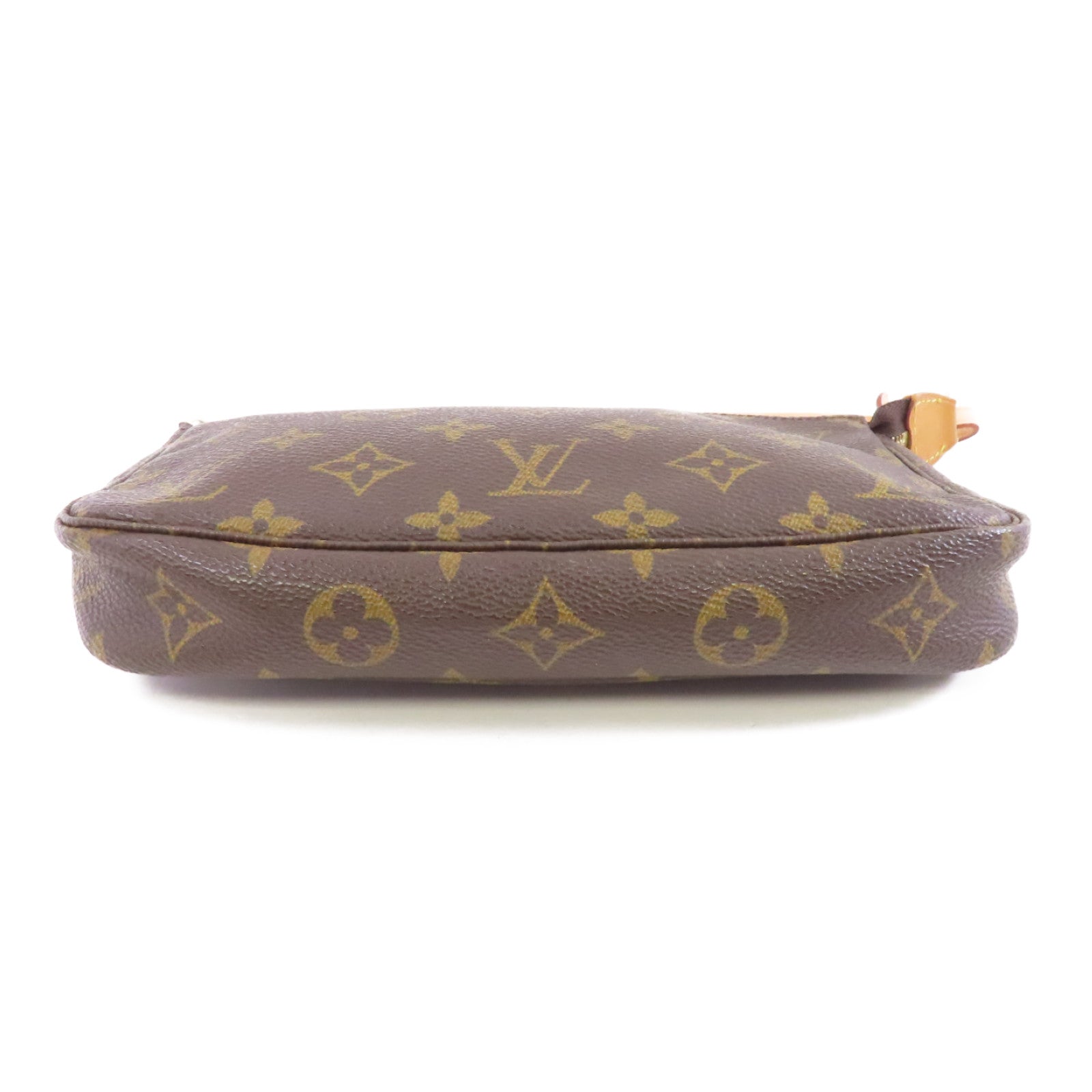LOUIS VUITTON Monogram Pochette Accessoires金扣手挽袋棕色
