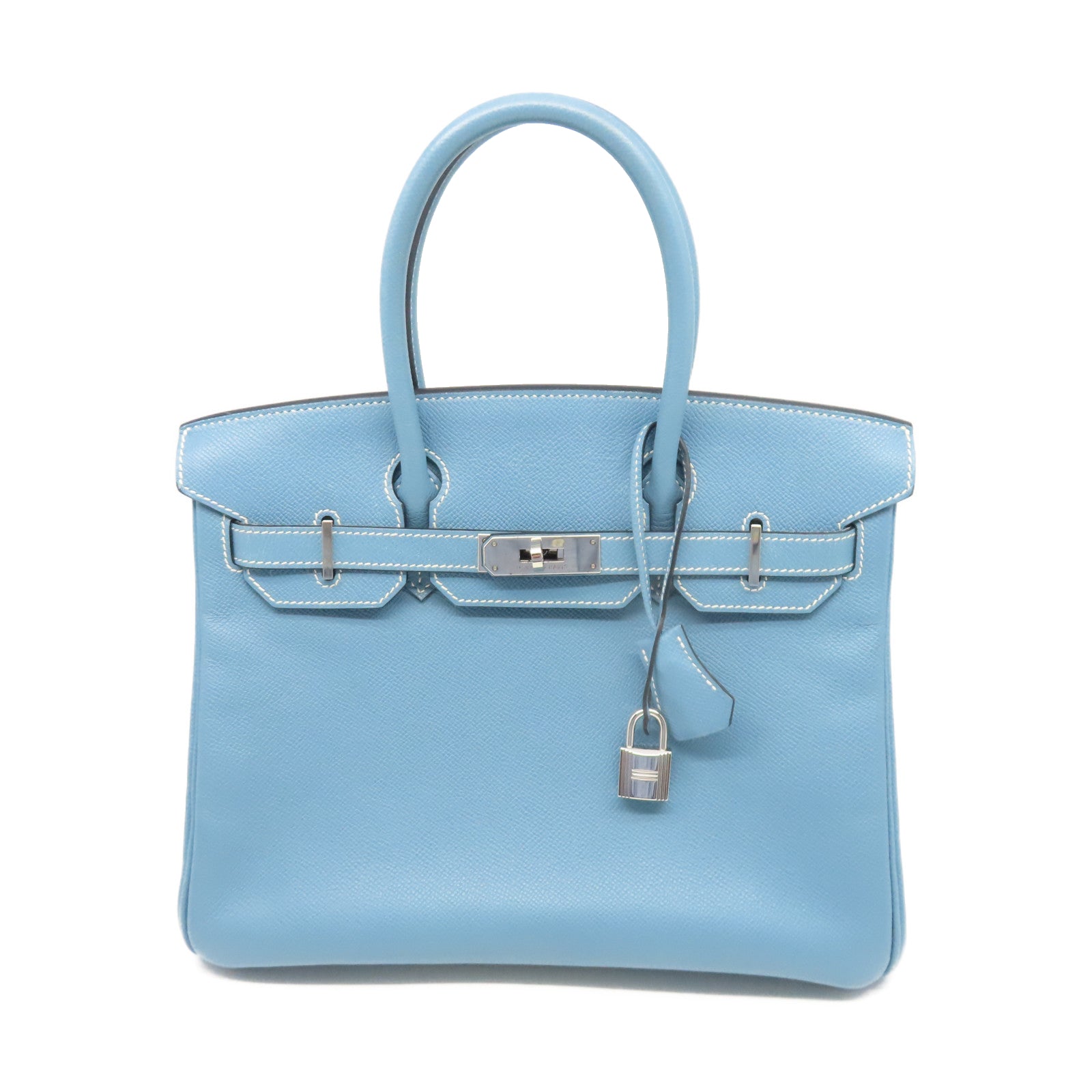 HERMES 【清倉大減價】Epsom皮革Birkin 30銀扣手挽袋牛仔藍色