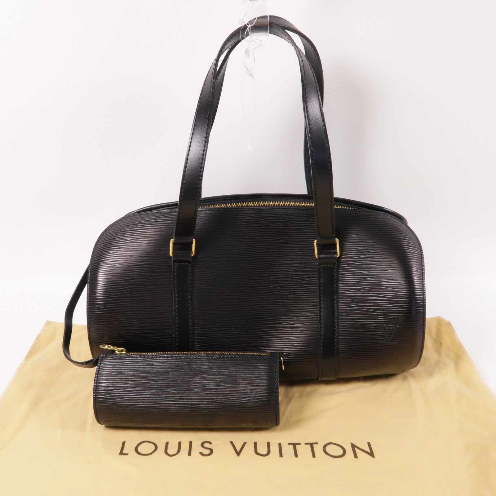 LOUIS VUITTON Epi Soufflot金扣手挽袋黑色