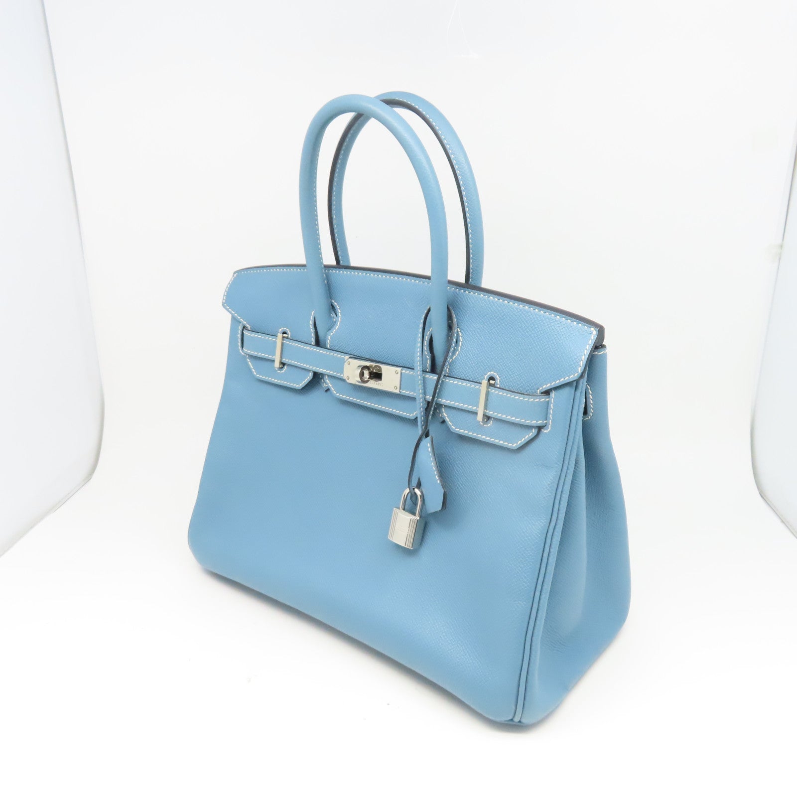 HERMES 【清倉大減價】Epsom皮革Birkin 30銀扣手挽袋牛仔藍色