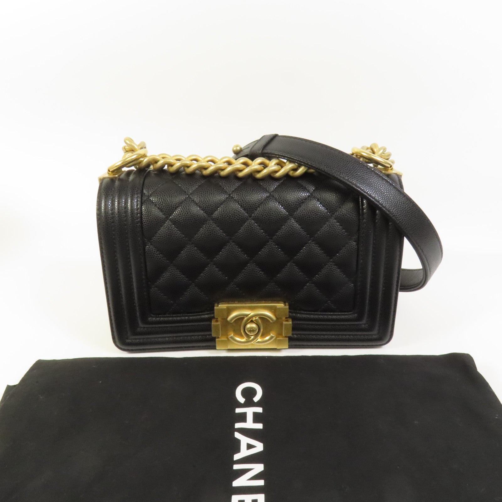 CHANEL 牛皮皮革Boy 20金扣鏈帶肩背袋