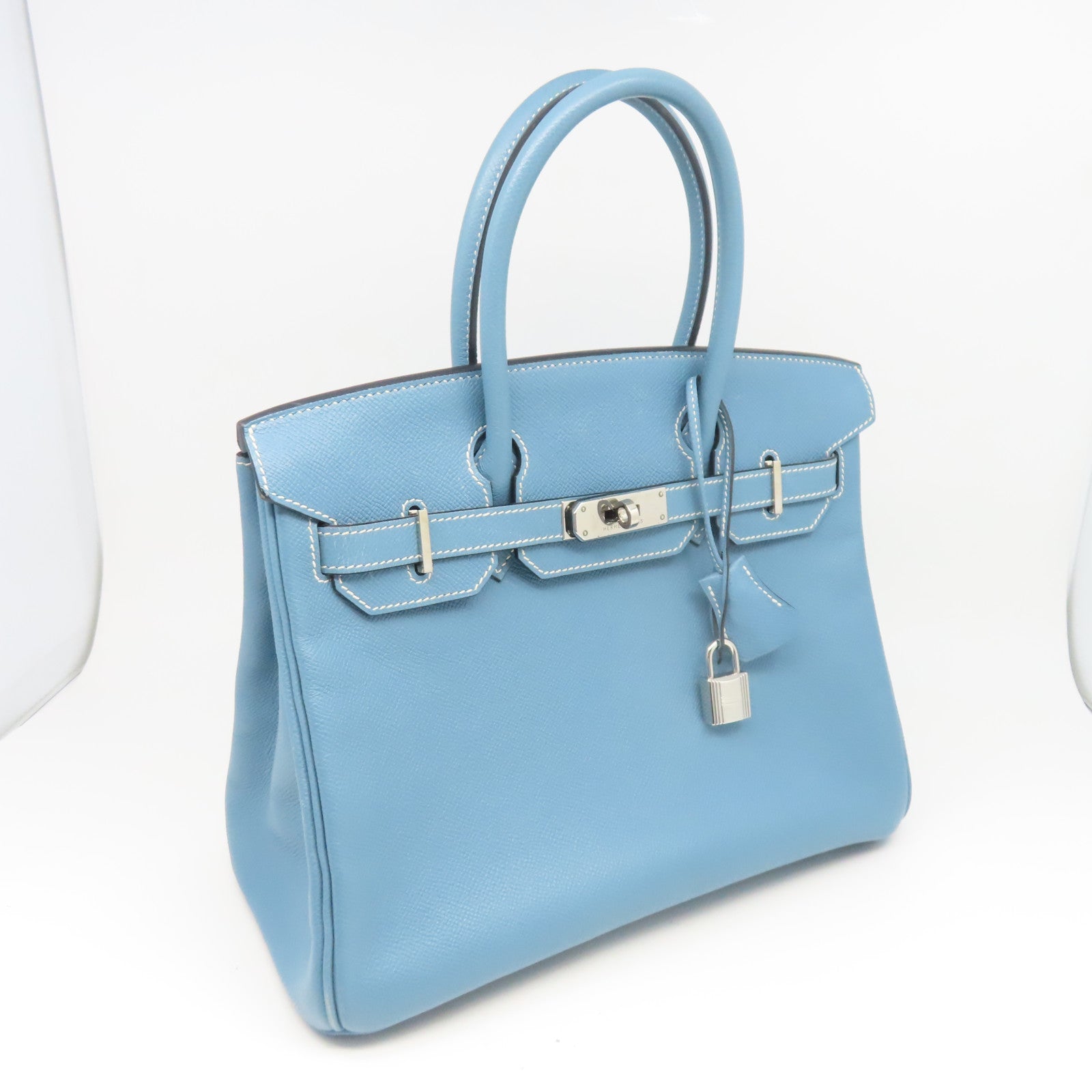 HERMES 【清倉大減價】Epsom皮革Birkin 30銀扣手挽袋牛仔藍色