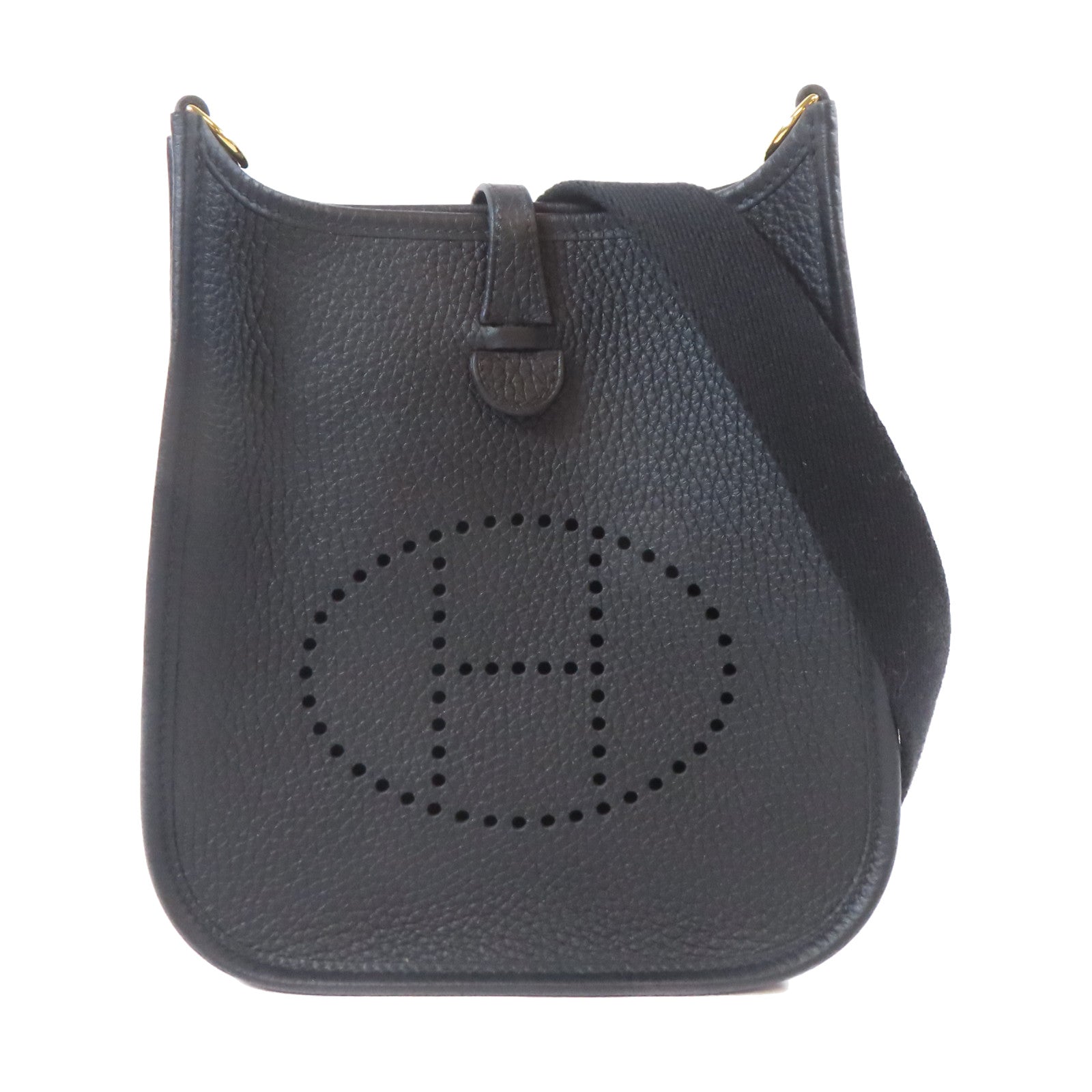 HERMES Clemence皮革Evelyne TPM金扣肩背袋Noir/黑色