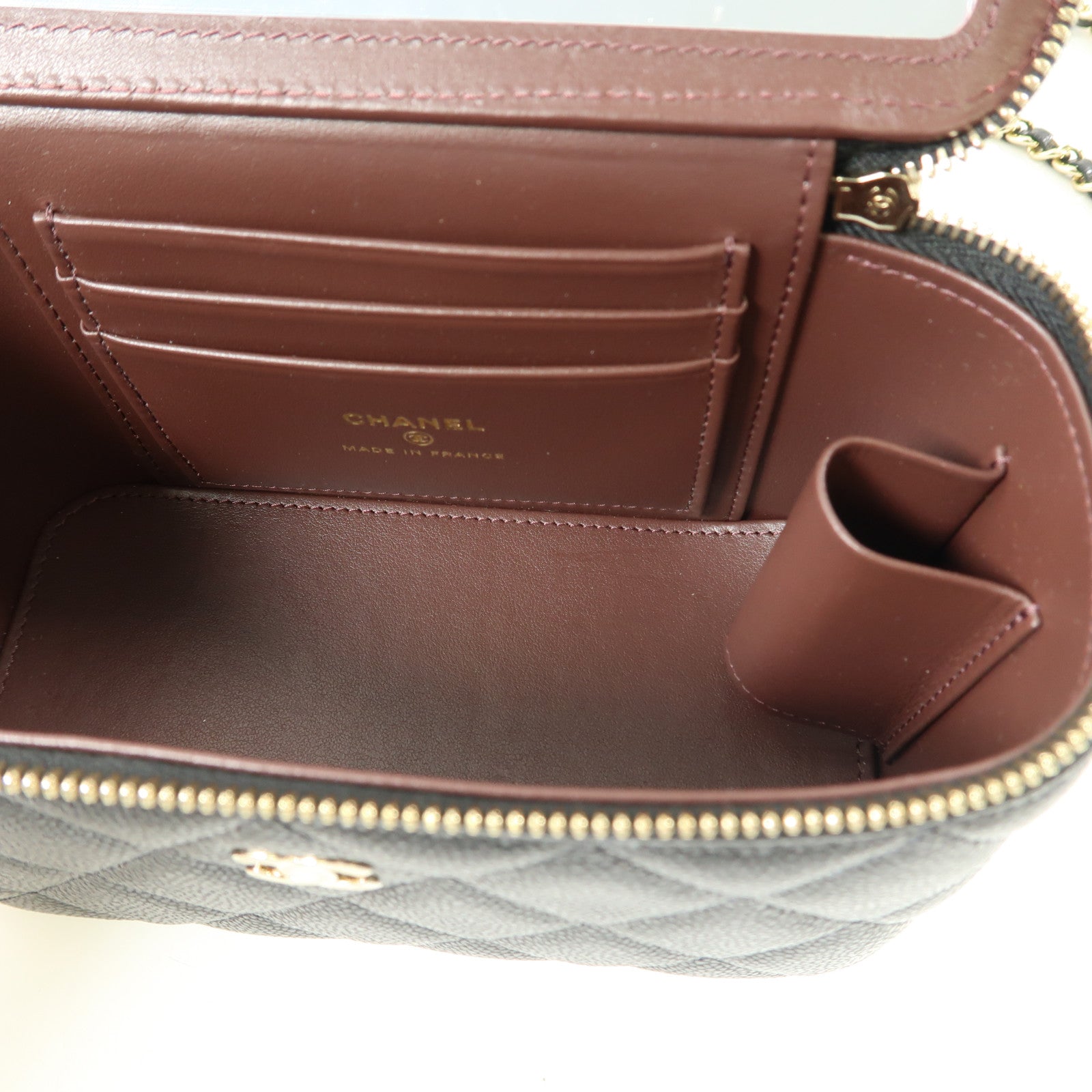 CHANEL 牛皮皮革Vanity Case金扣鏈帶肩背袋黑色