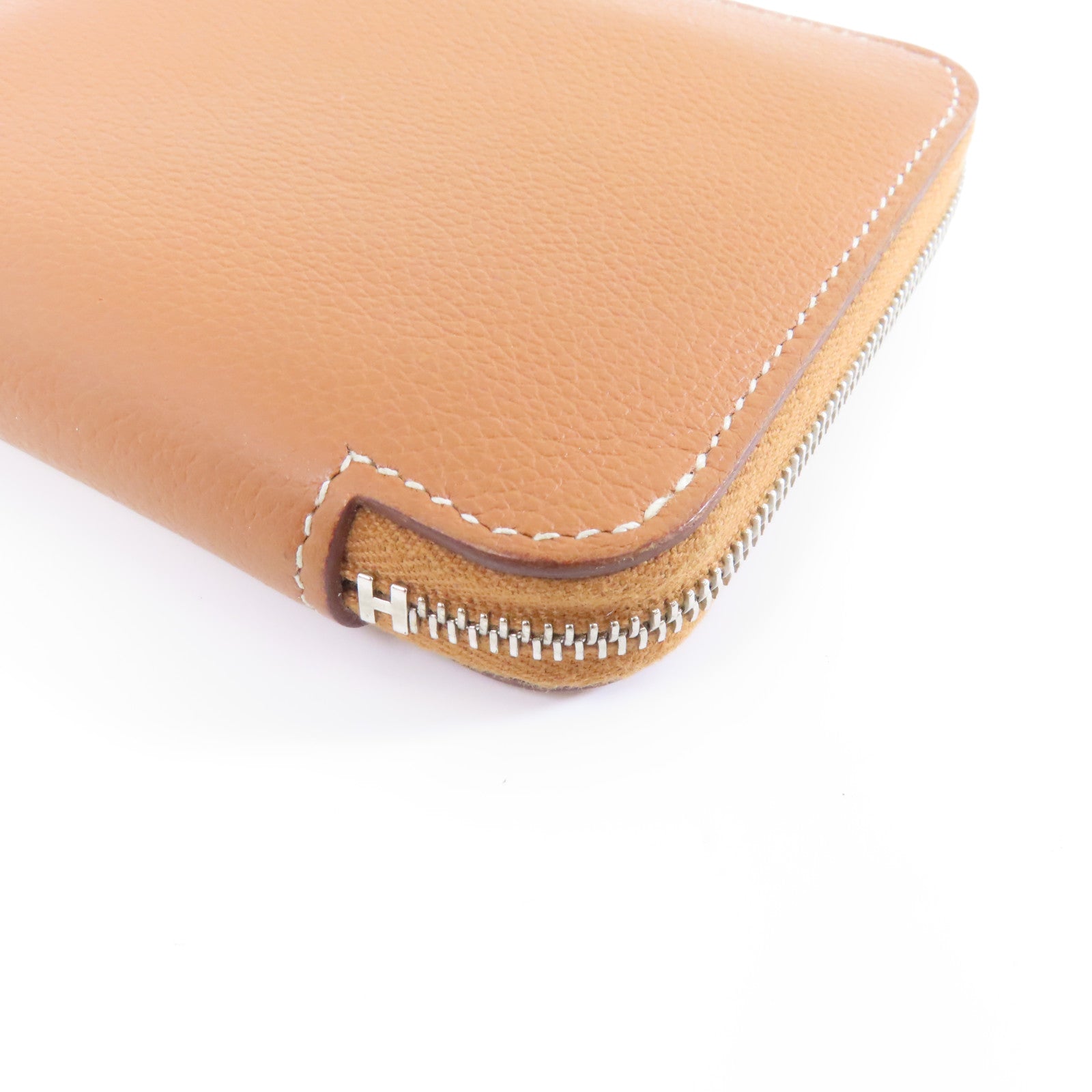 HERMES Evercolor皮革Silk in Compact Wallet銀扣錢包37 Gold經典駝色