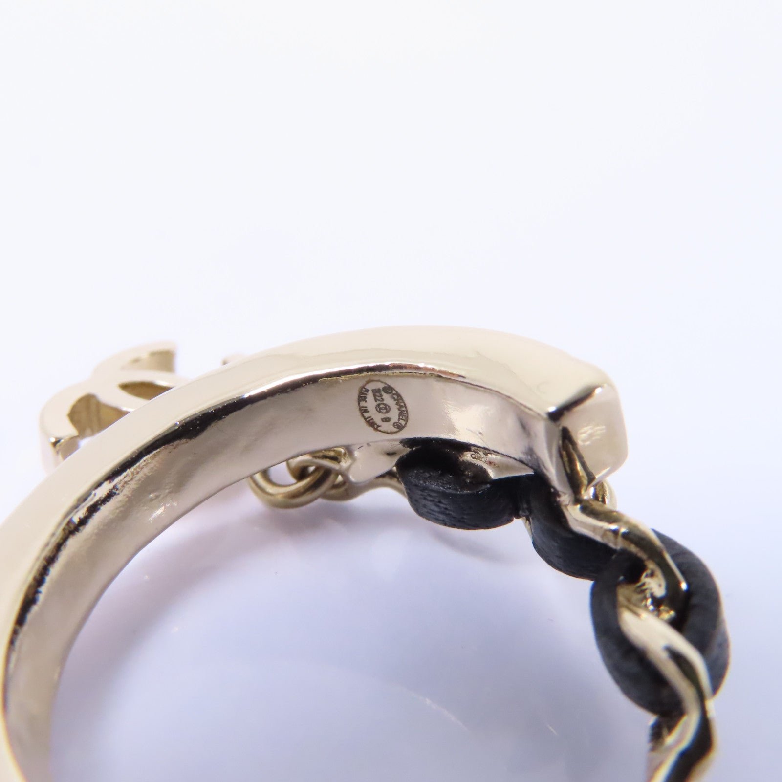 CHANEL 皮革/金屬Earrings耳環金色/黑色