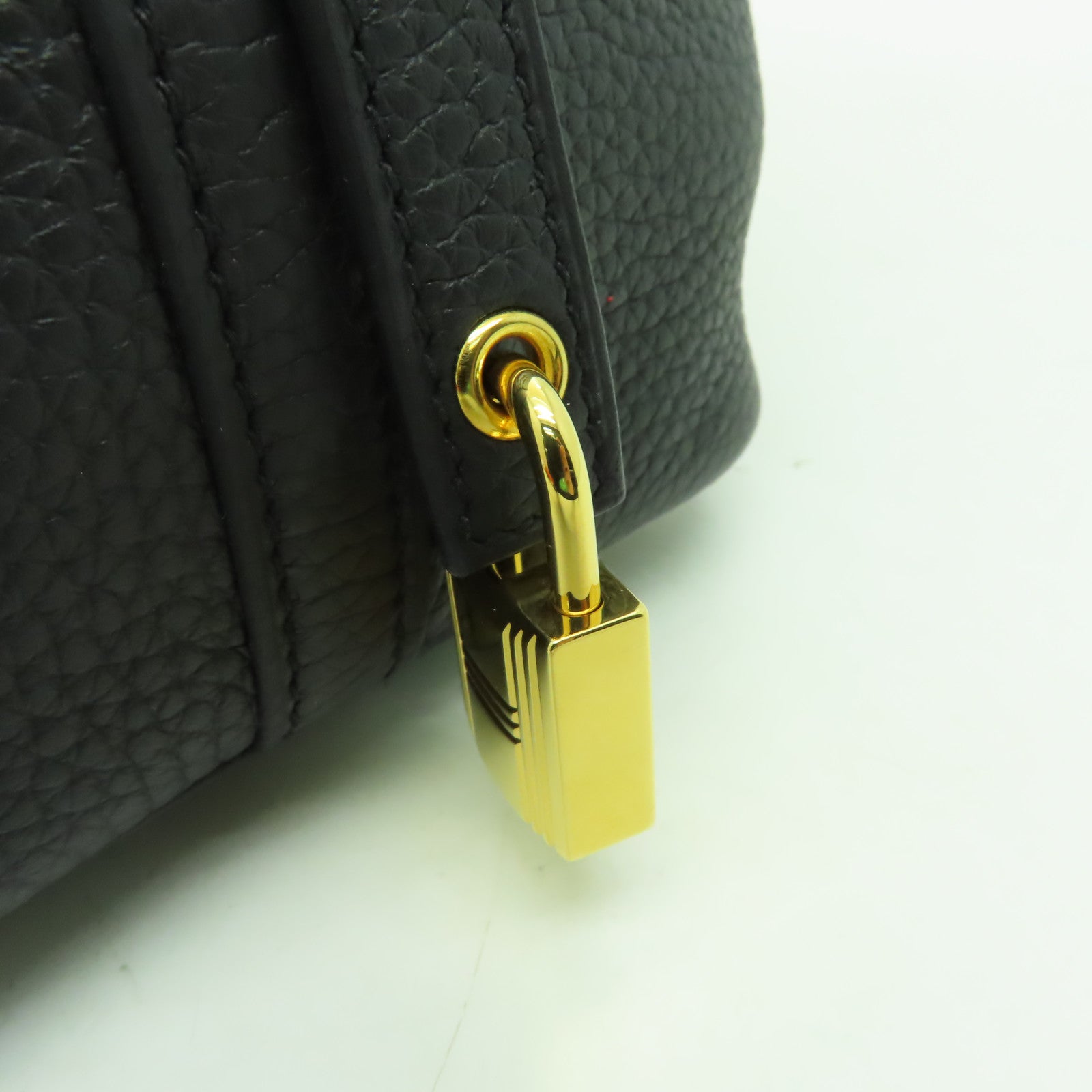 HERMES Clemence皮革Picotin PM金扣手挽袋Noir黑色