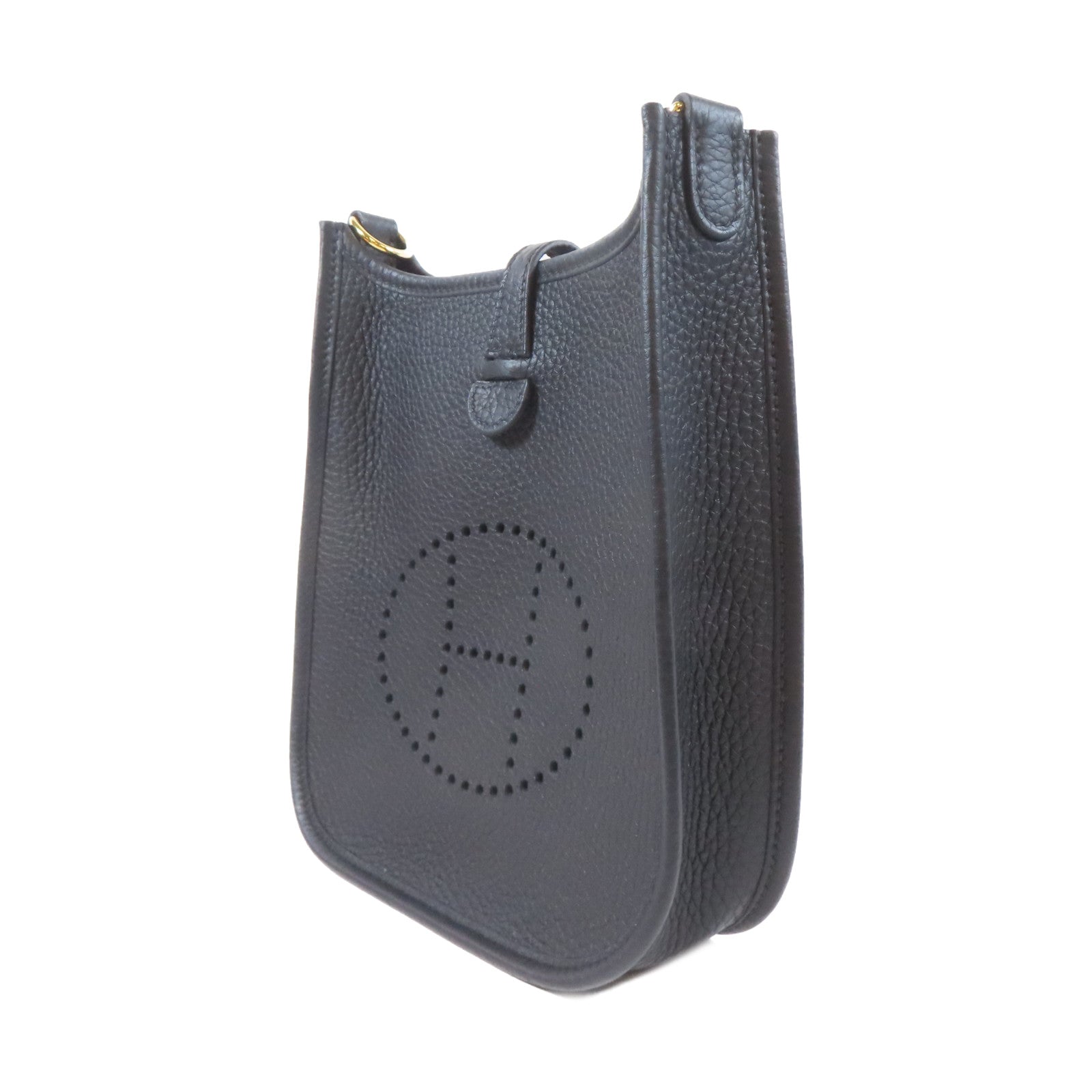 HERMES Clemence皮革Evelyne TPM金扣肩背袋Noir/黑色