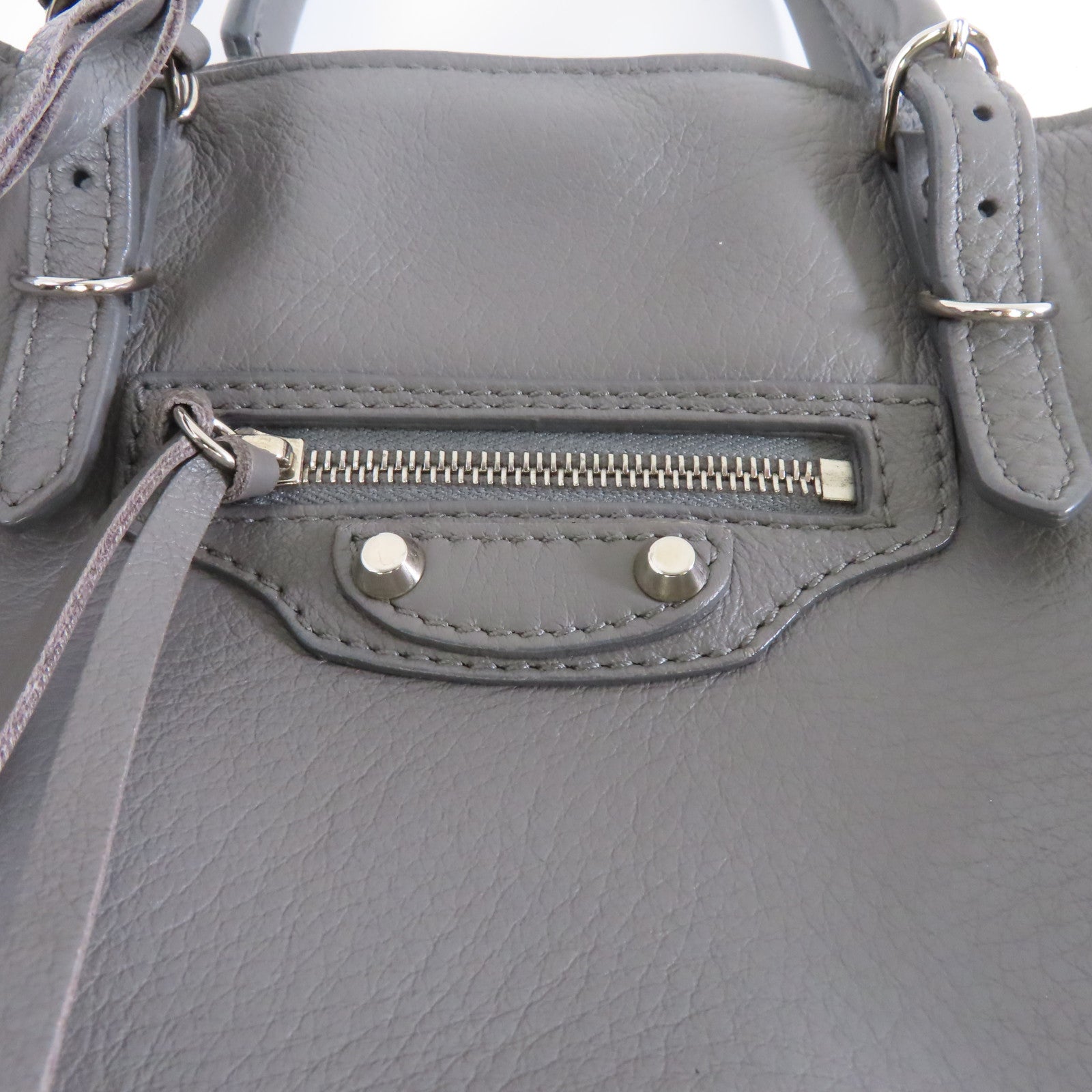 BALENCIAGA 羊皮皮革2way Shoulder Bag銀扣手挽肩背兩用袋灰色