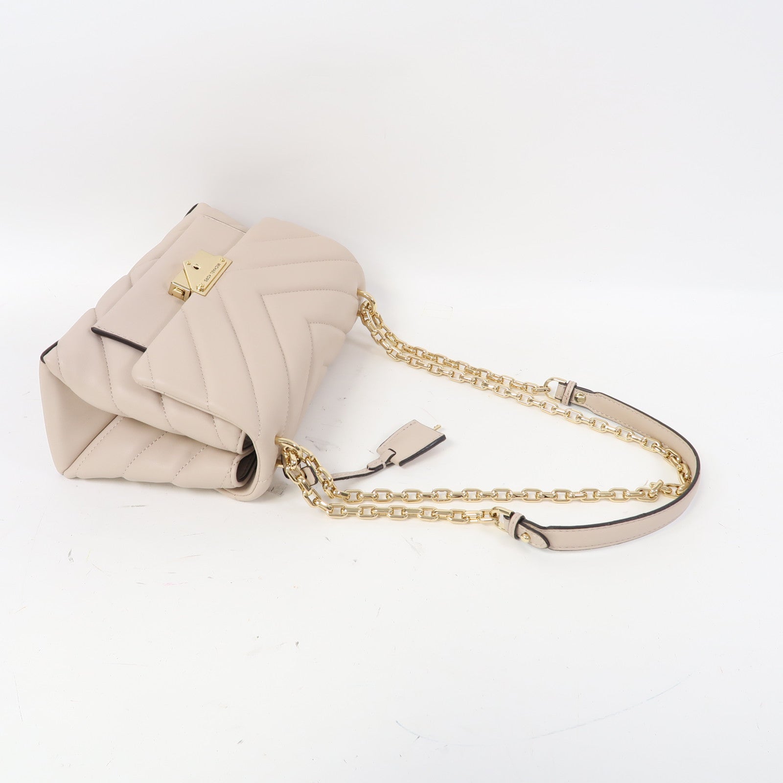 Michael Kors 斜紋羊皮皮革Chain Shoulder金扣鏈帶肩背袋粉紅色