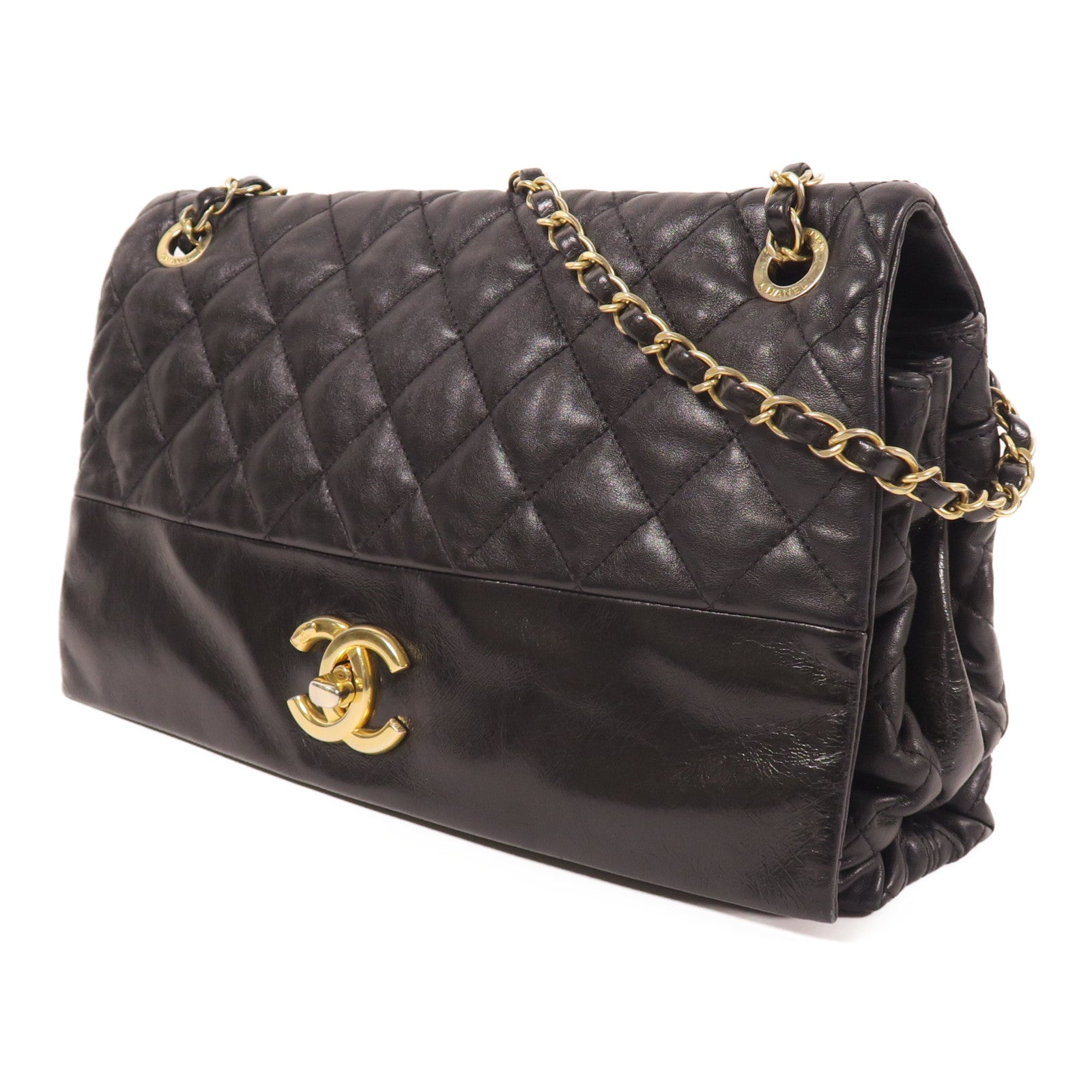 CHANEL 羊皮皮革Chain Shoulder金扣鏈帶肩背袋