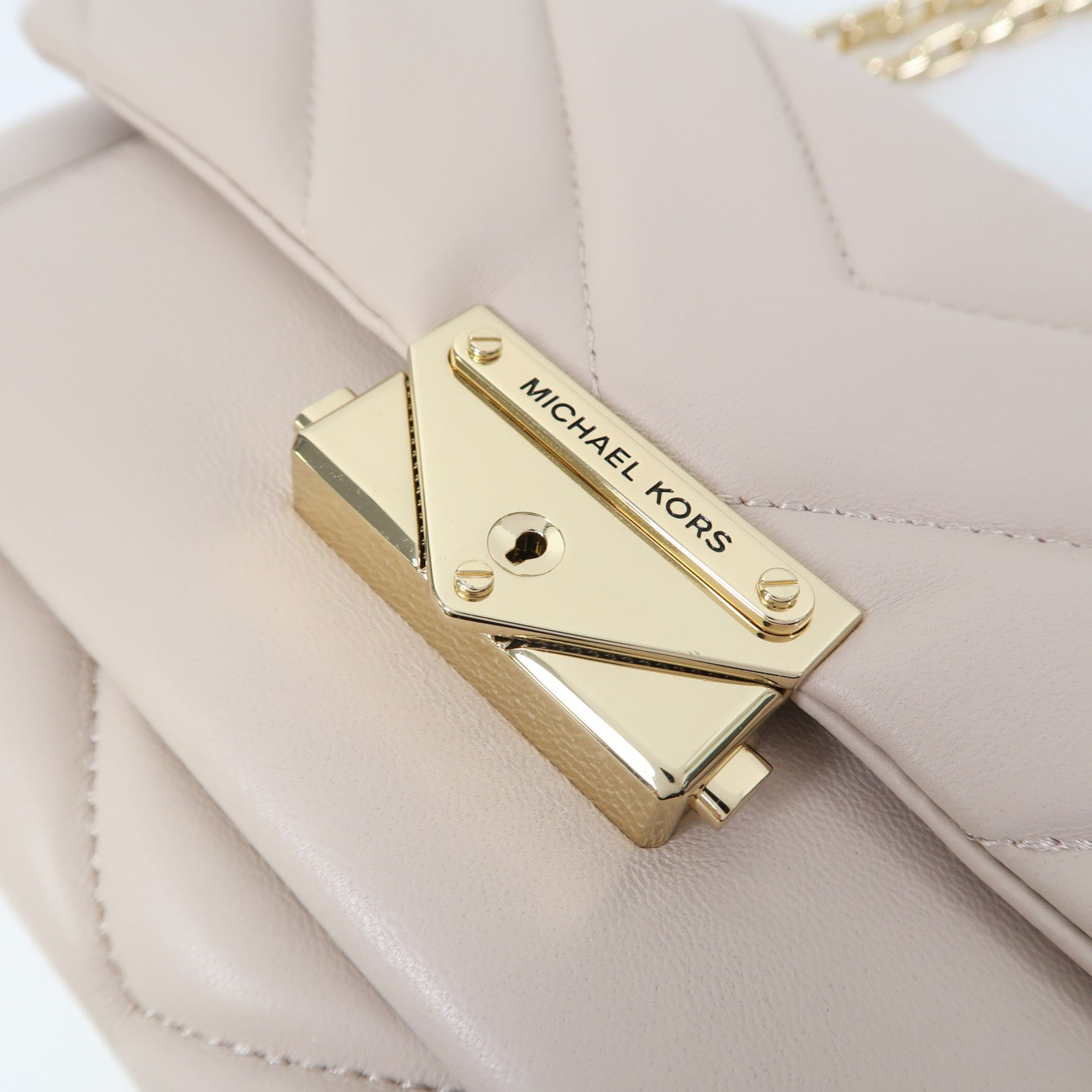 Michael Kors 斜紋羊皮皮革Chain Shoulder金扣鏈帶肩背袋粉紅色