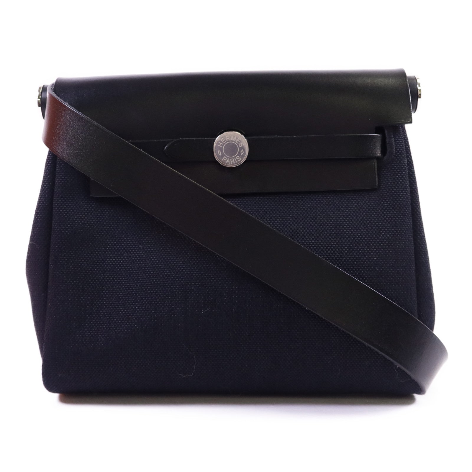 HERMES 帆布Mini Herbag銀扣肩背袋Noir