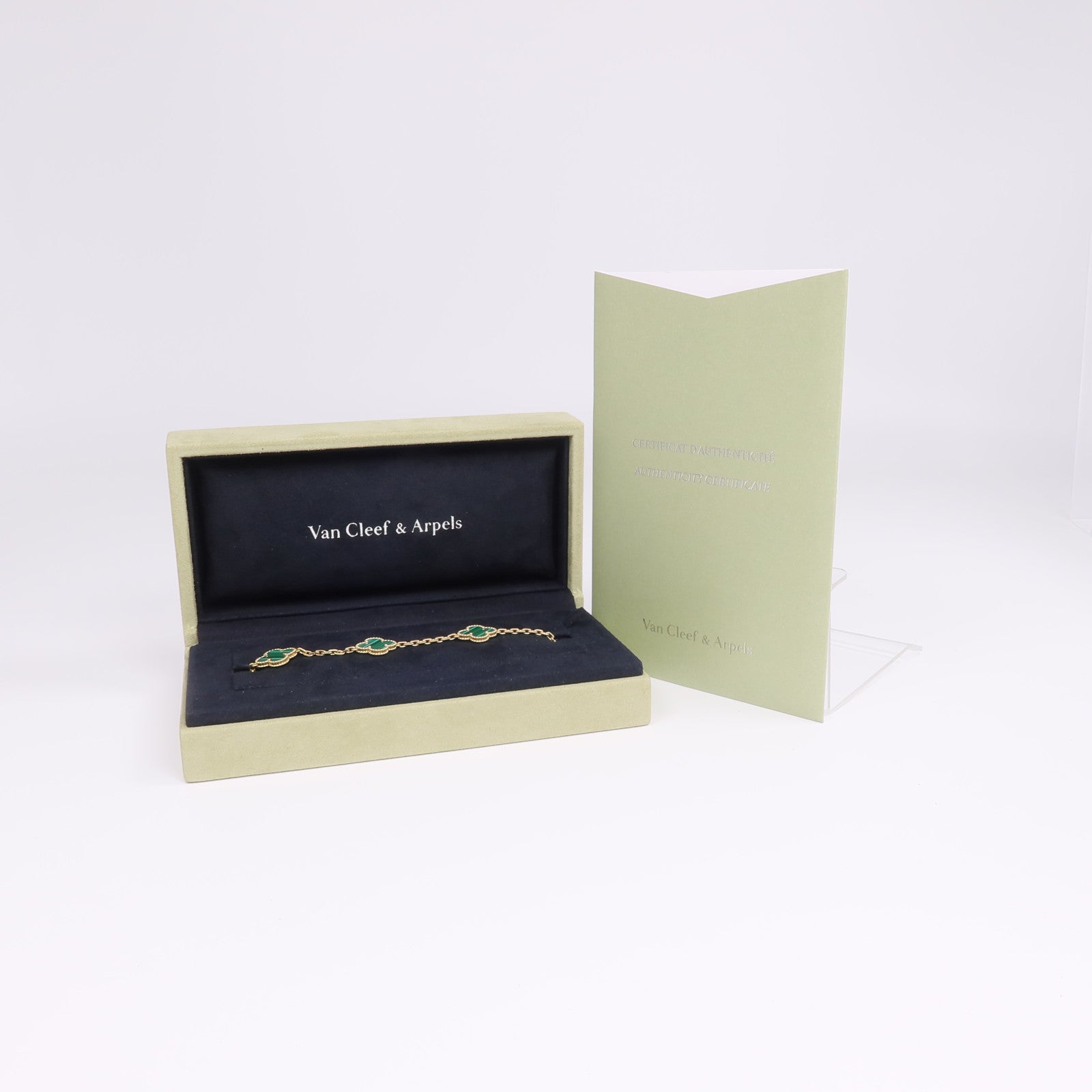 Van Cleef & Arpels 18K黃金Vintage Alhambra Bracelet孔雀石手鏈