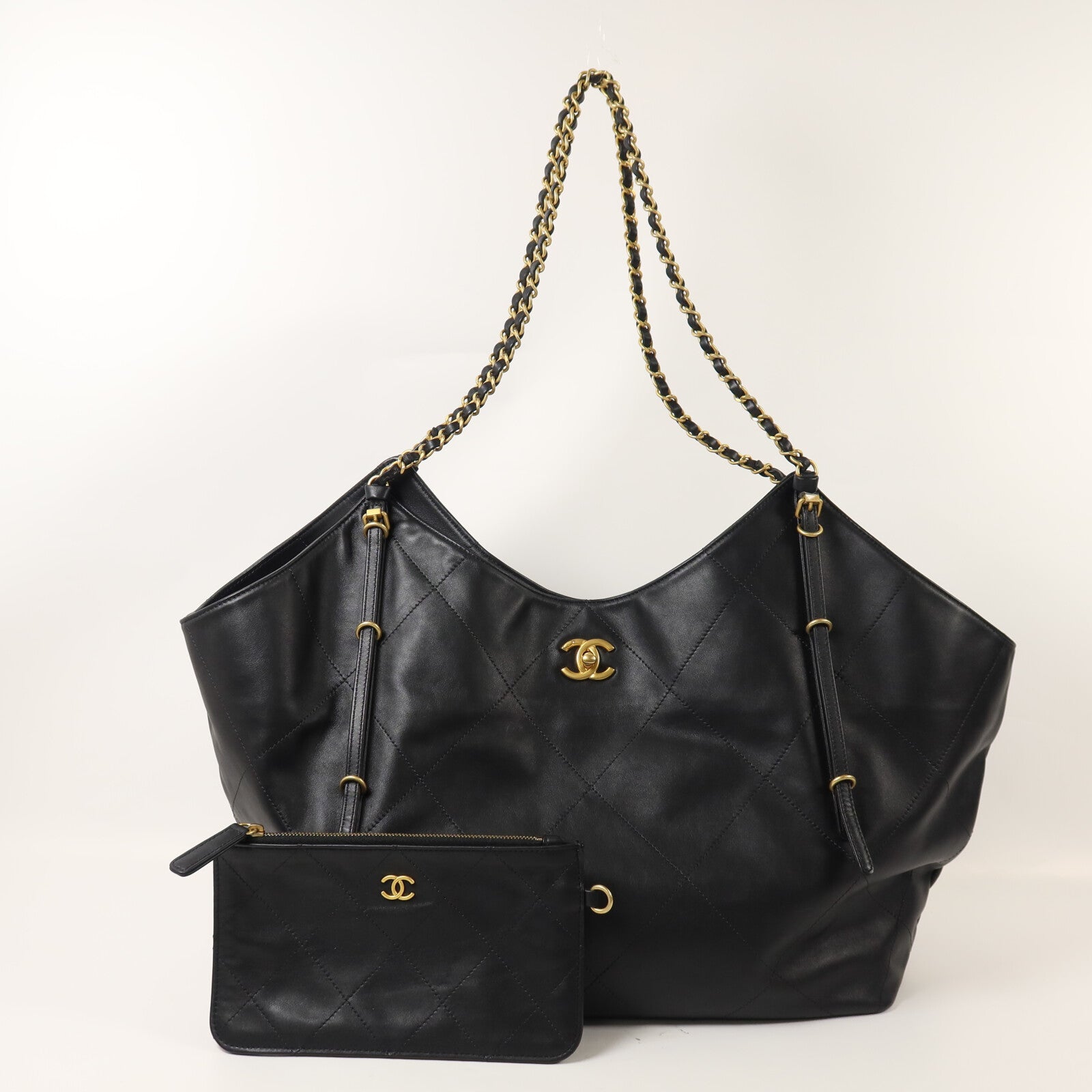 CHANEL 羊皮皮革25S Maxi Tote鏈帶手挽袋