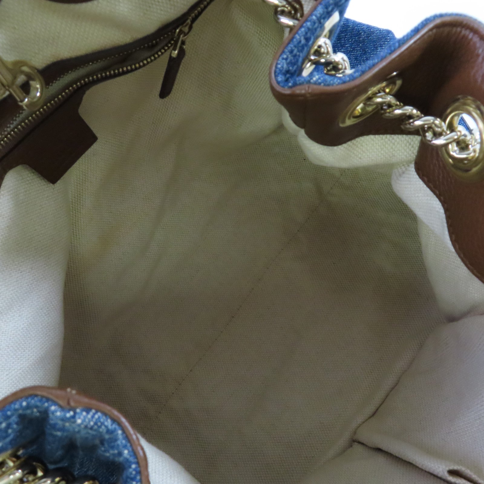 GUCCI 牛仔布Soho Pebbled Chain Shoulder Bag金扣肩背袋藍色/啡色
