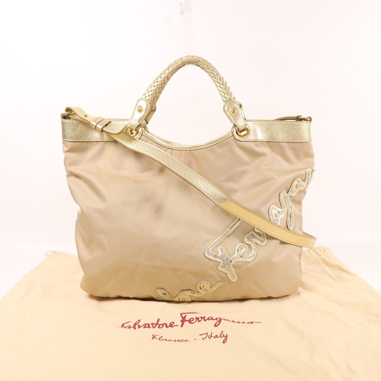Salvatore Ferragamo 尼龍2 Way Shoulder金扣手挽肩背兩用袋
