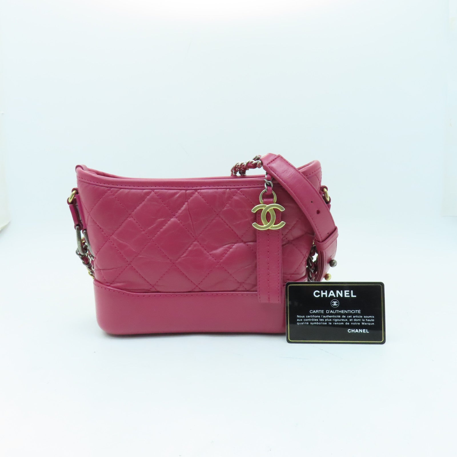 CHANEL **【激減優惠】菱格牛皮皮革Gabrielle Small鏈帶肩背袋粉紅色