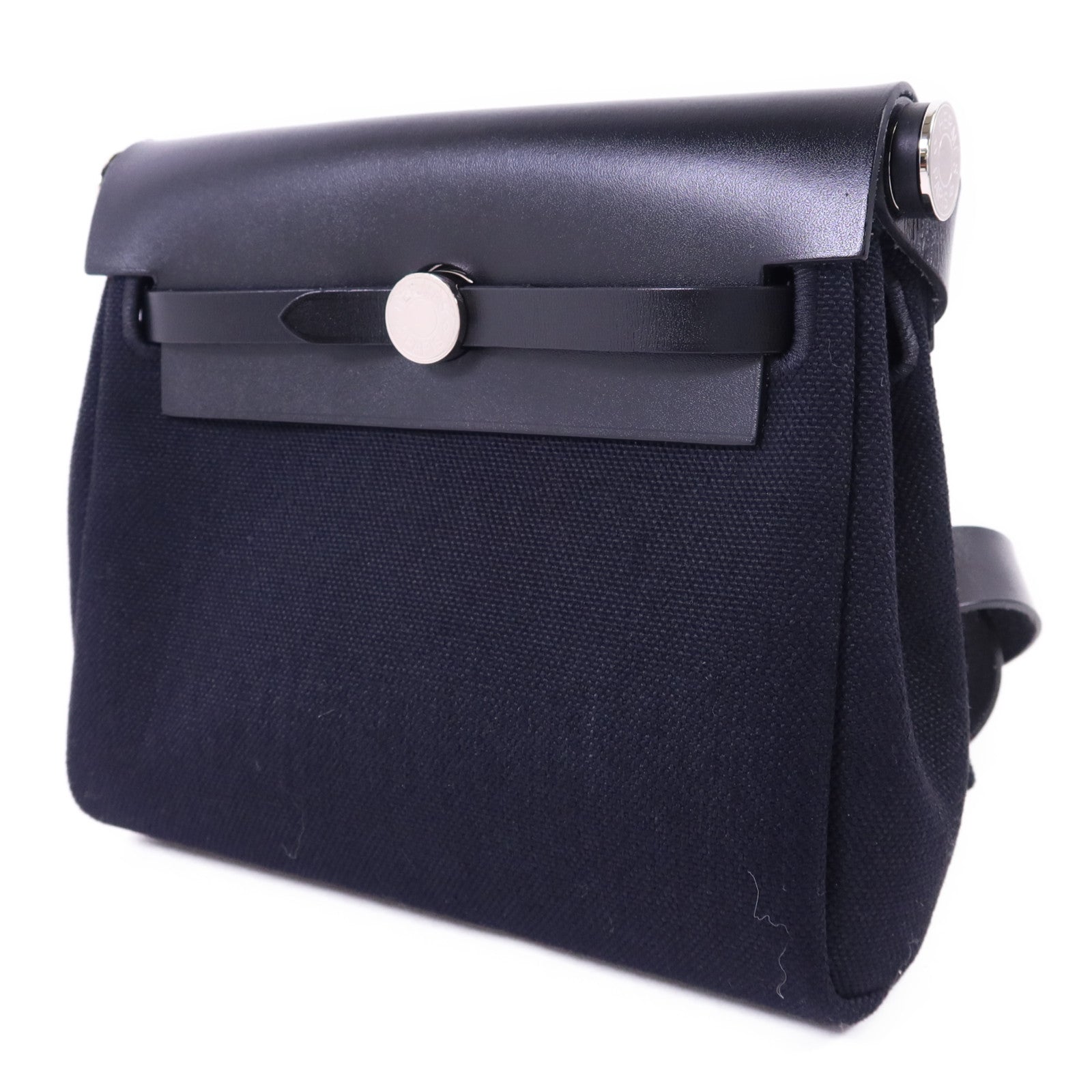 HERMES 帆布Mini Herbag銀扣肩背袋Noir