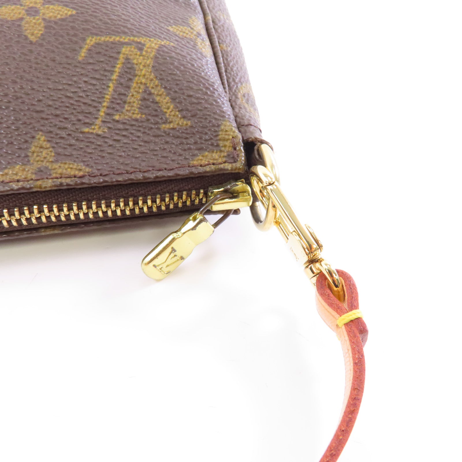 LOUIS VUITTON Monogram Pochette Accessoires金扣手挽袋棕色