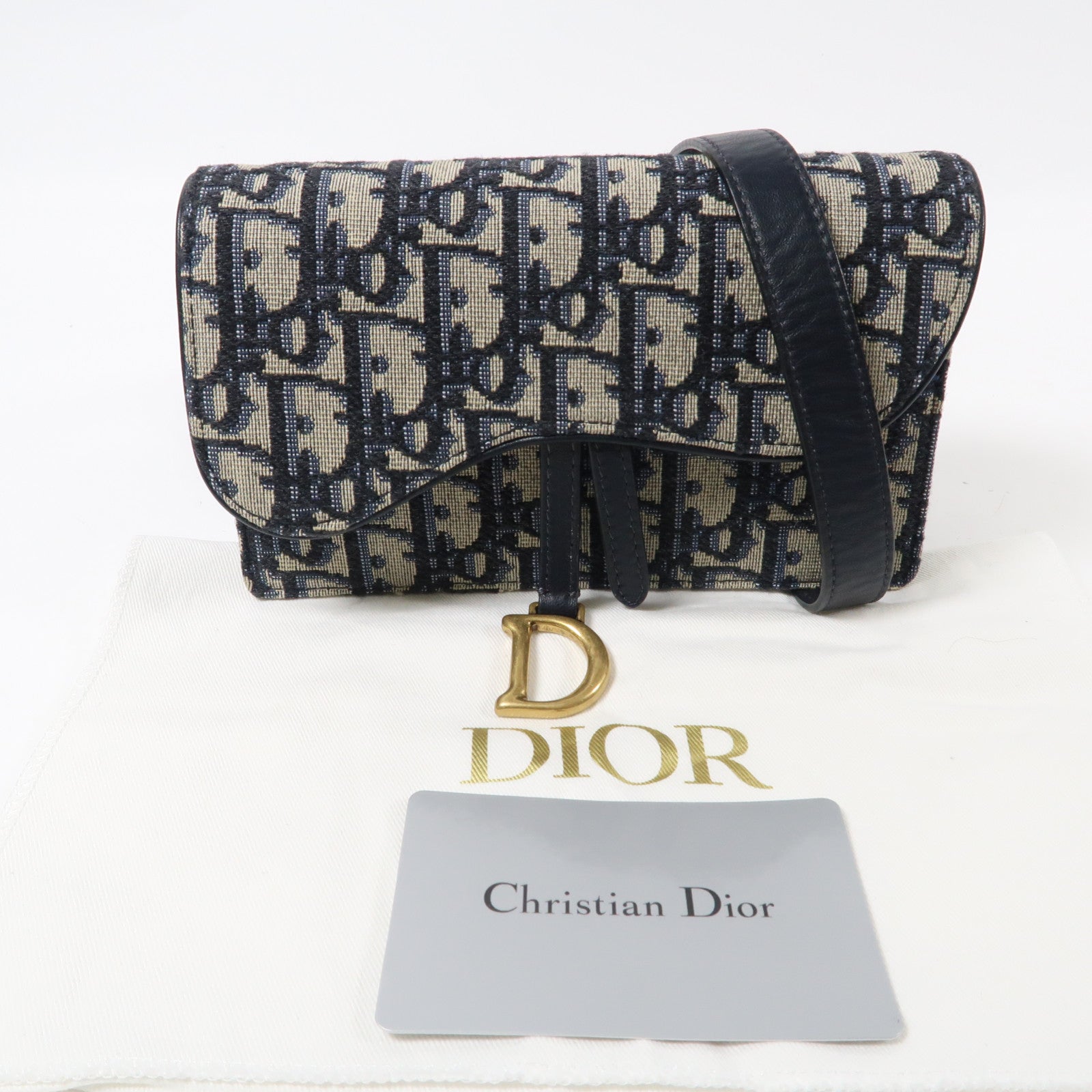 Dior 帆布Saddle Bumbag金扣肩背袋深藍色