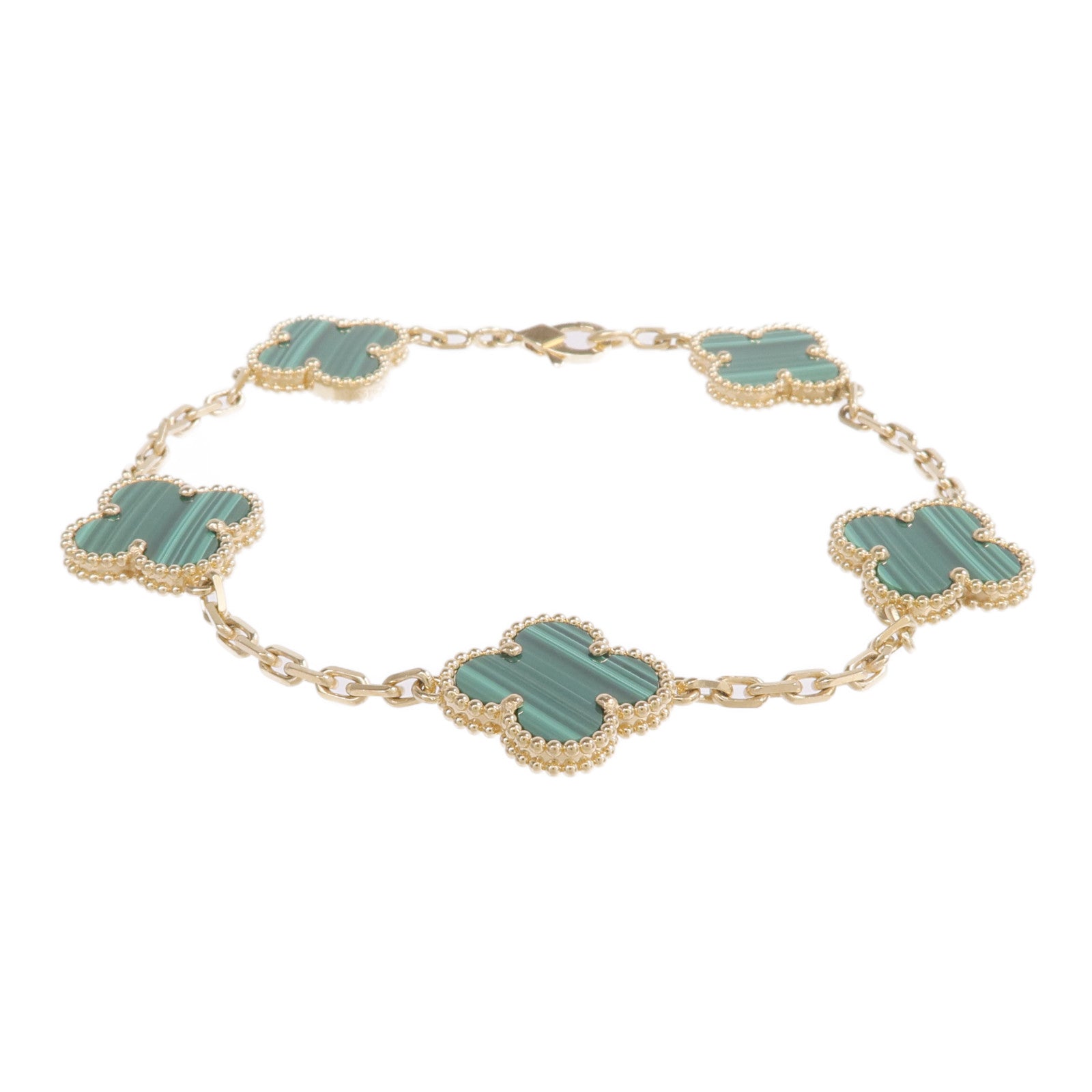 Van Cleef & Arpels 18K黃金Vintage Alhambra Bracelet孔雀石手鏈