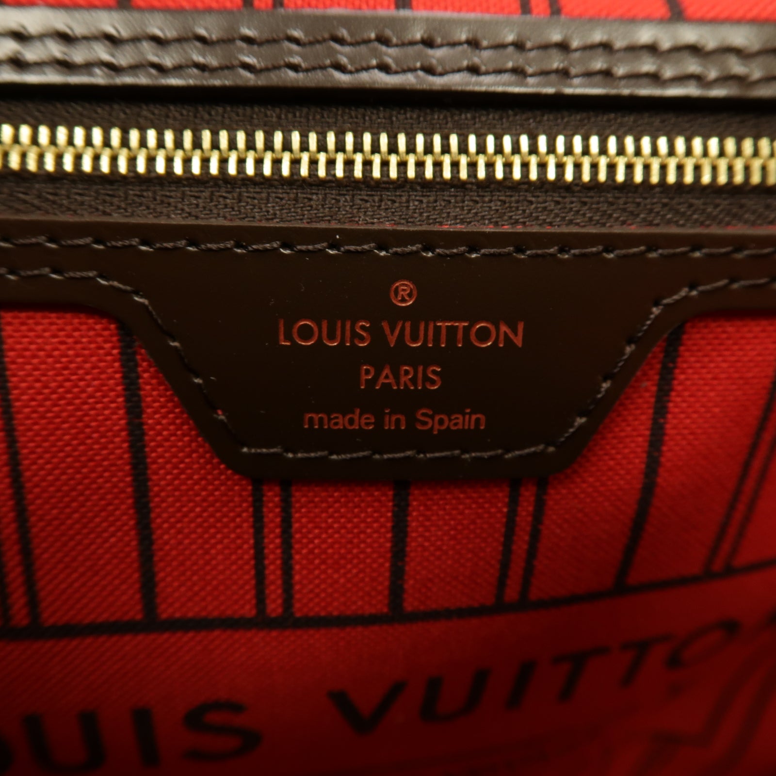 LOUIS VUITTON Damier Neverfull MM金扣肩背袋啡色