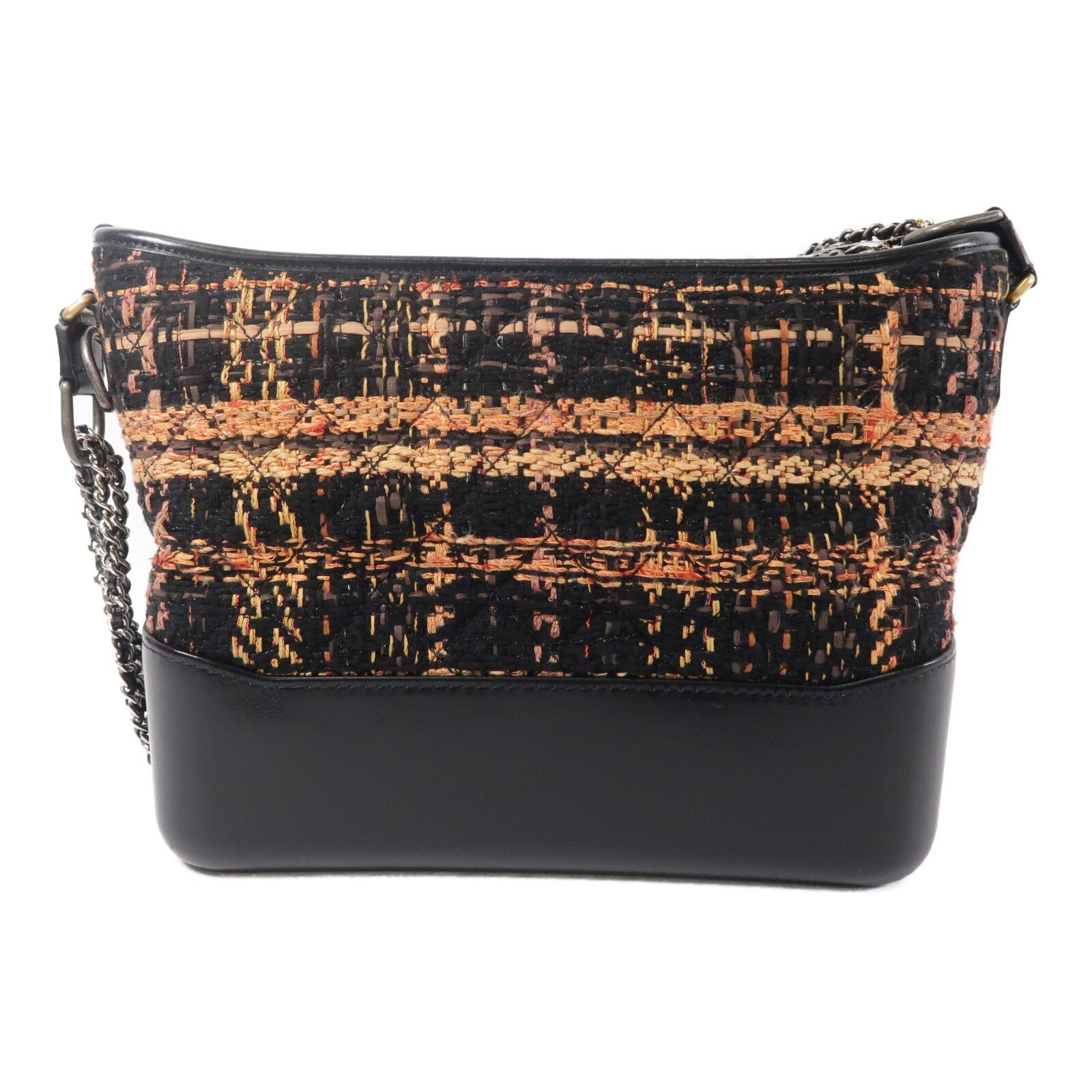 CHANEL Tweed/牛皮皮革Gabrielle Medium鏈帶肩背袋