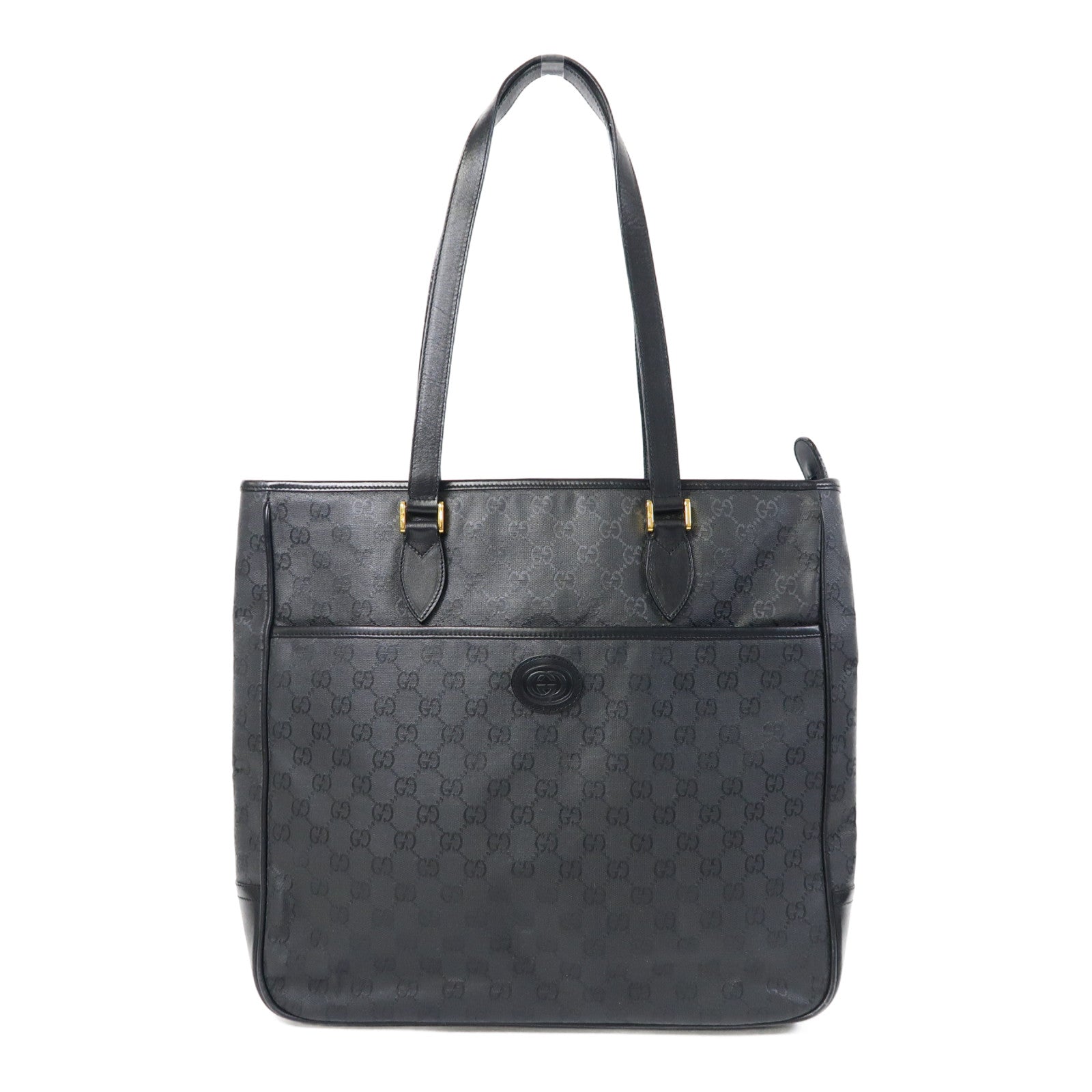GUCCI 塗層帆布Tote Bag金扣肩背袋黑色