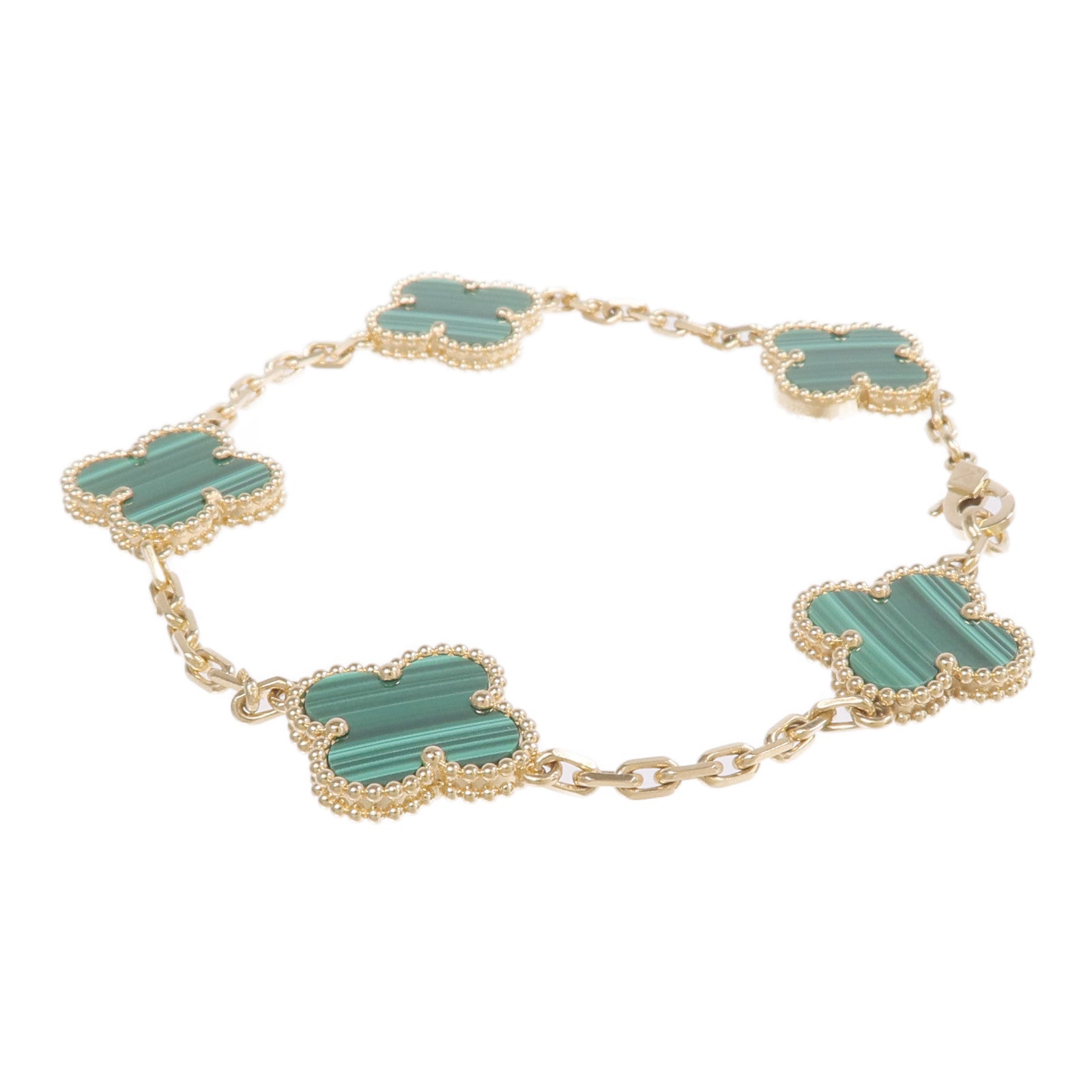 Van Cleef & Arpels 18K黃金Vintage Alhambra Bracelet孔雀石手鏈