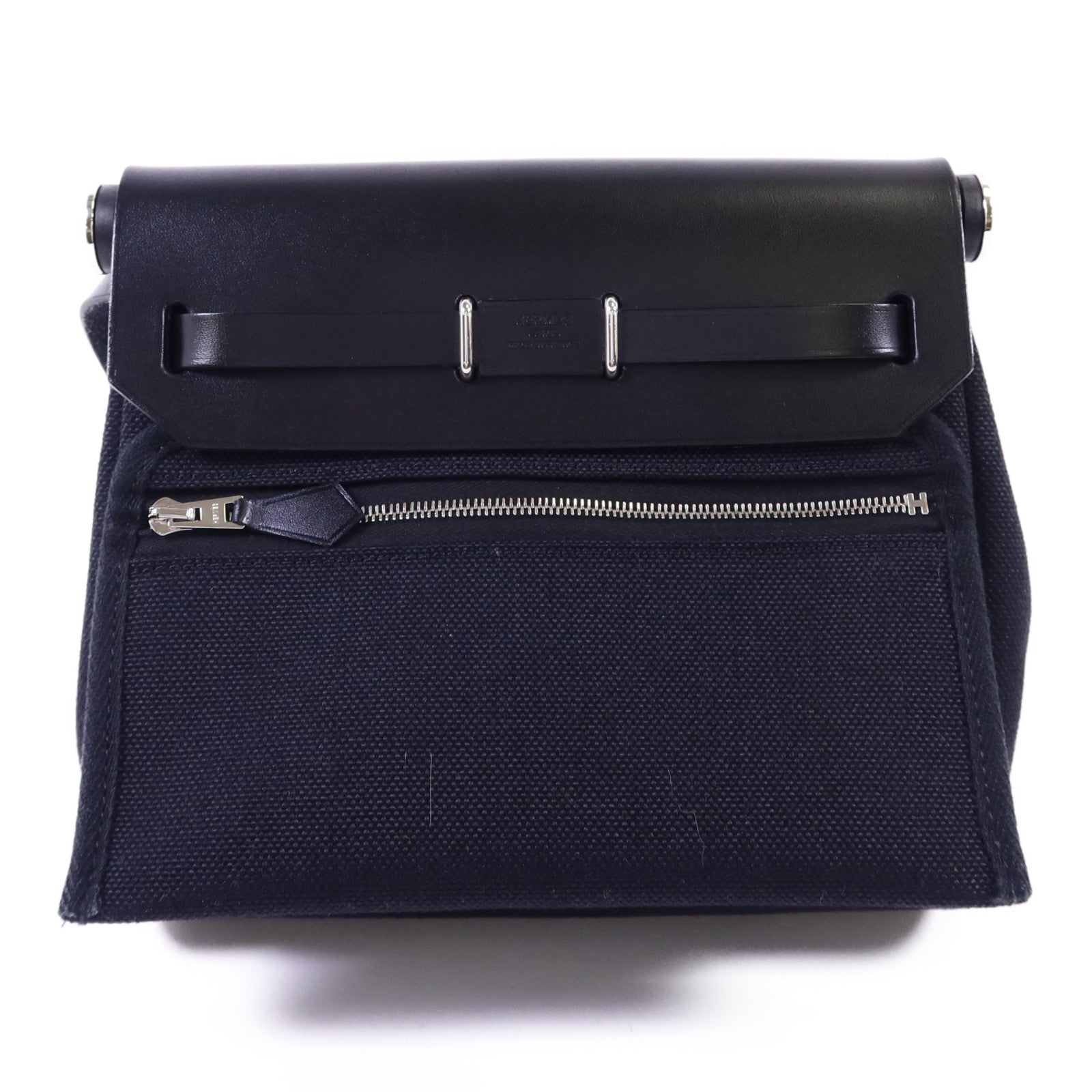 HERMES 帆布Mini Herbag銀扣肩背袋Noir