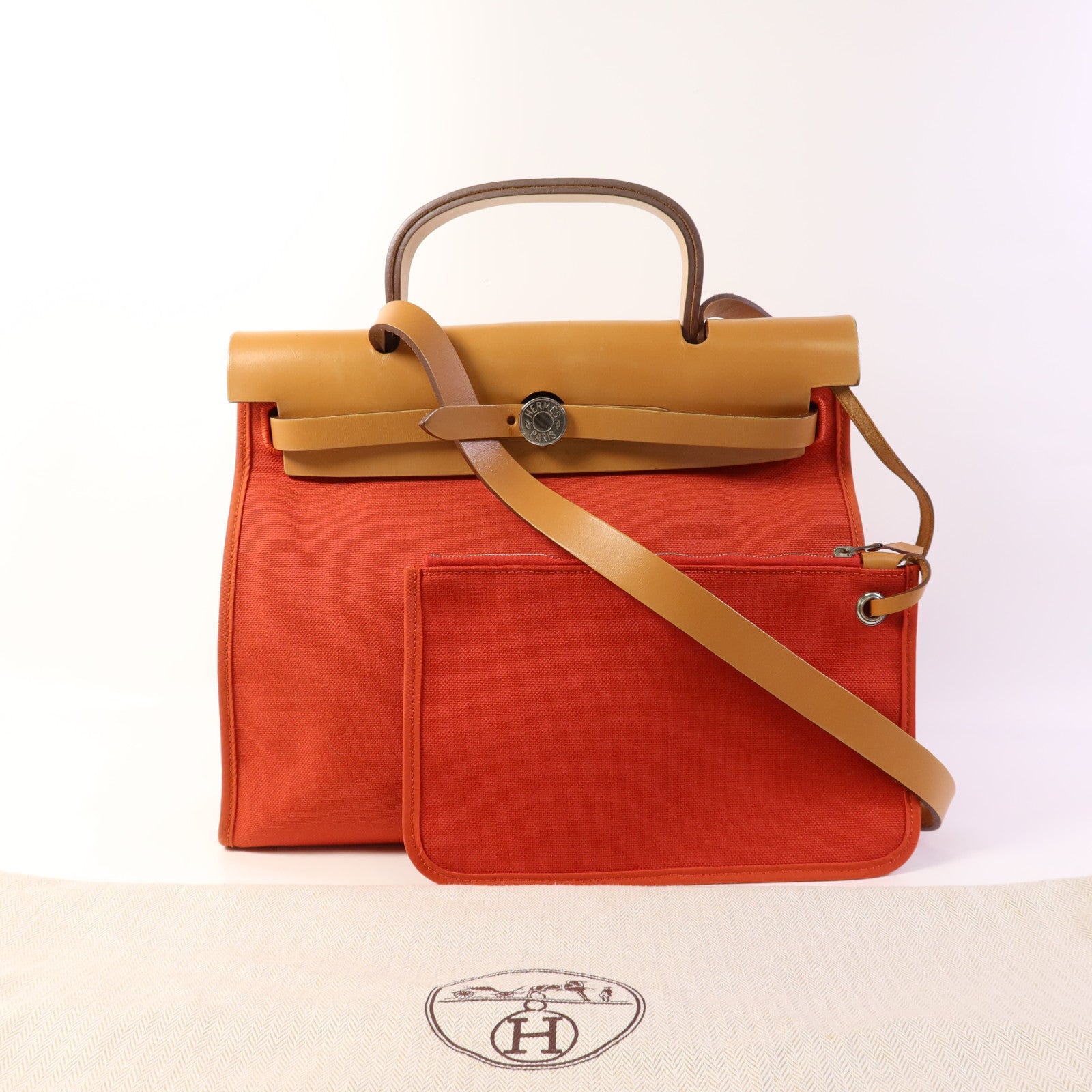 HERMES 帆布Herbag PM銀扣手挽肩背兩用袋