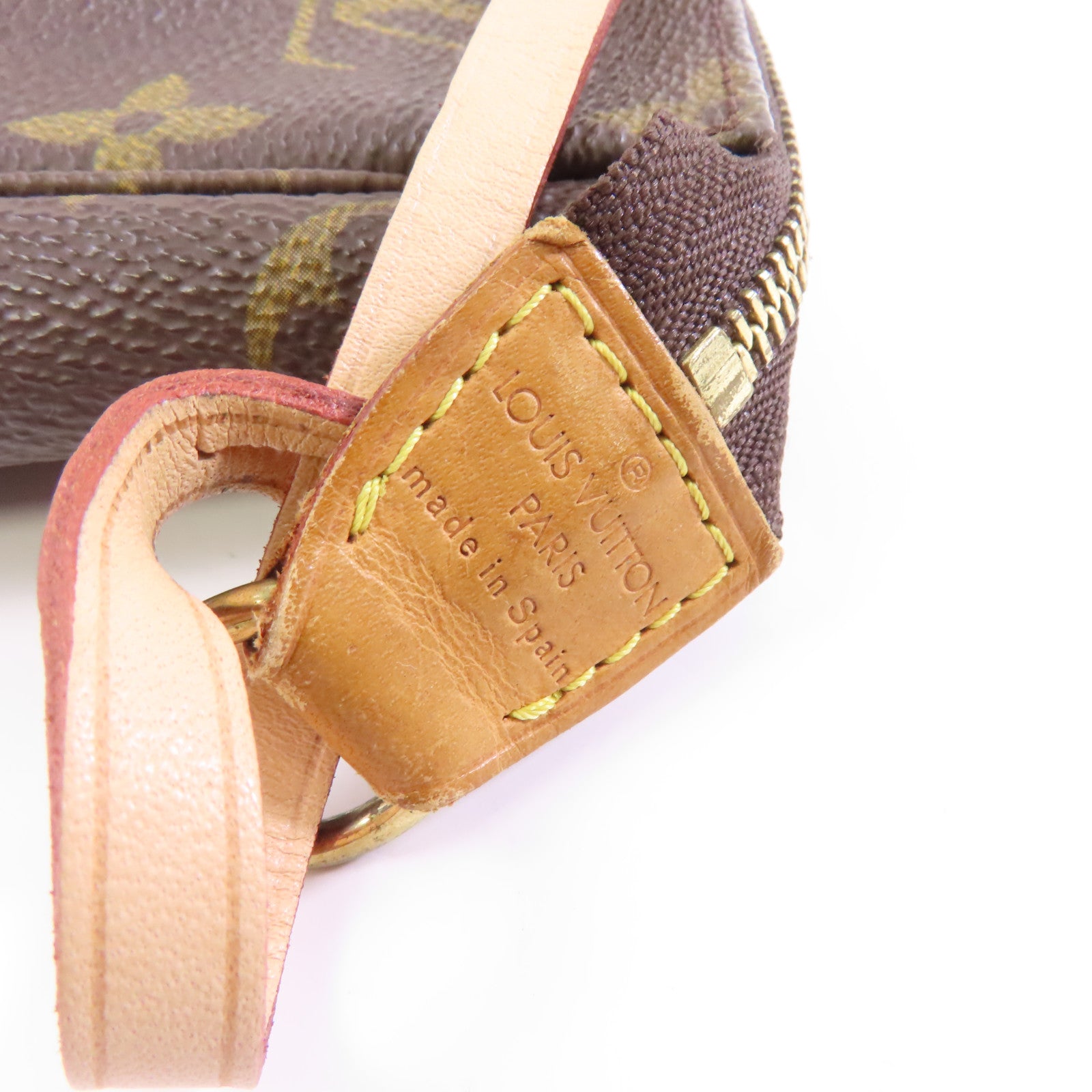 LOUIS VUITTON Monogram Pochette Accessoires金扣手挽袋棕色