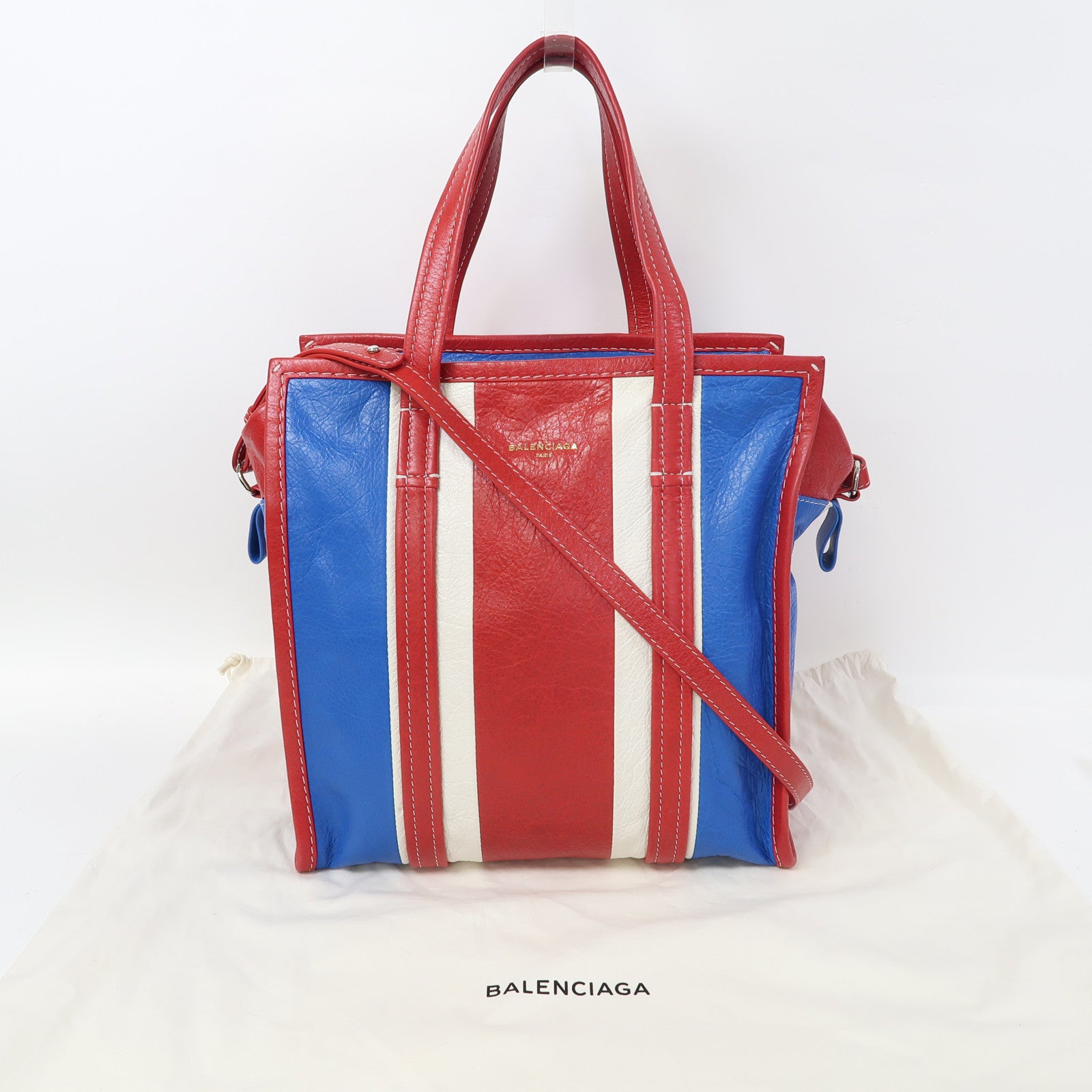 BALENCIAGA 牛皮Bazar Bag銀扣肩背袋藍色/紅色/白色