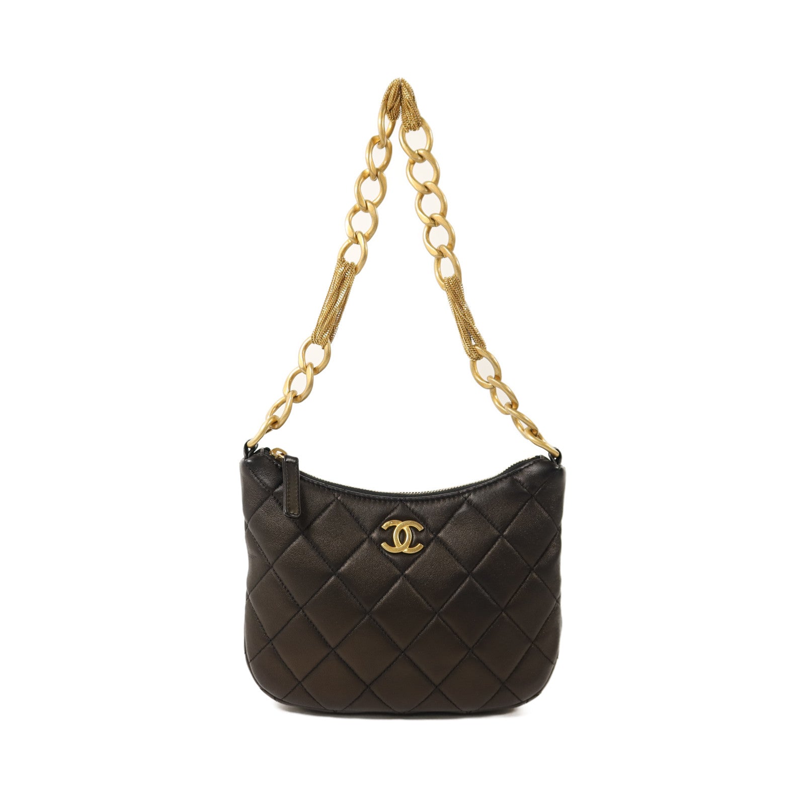 CHANEL 羊皮皮革Hobo金扣鏈帶肩背袋