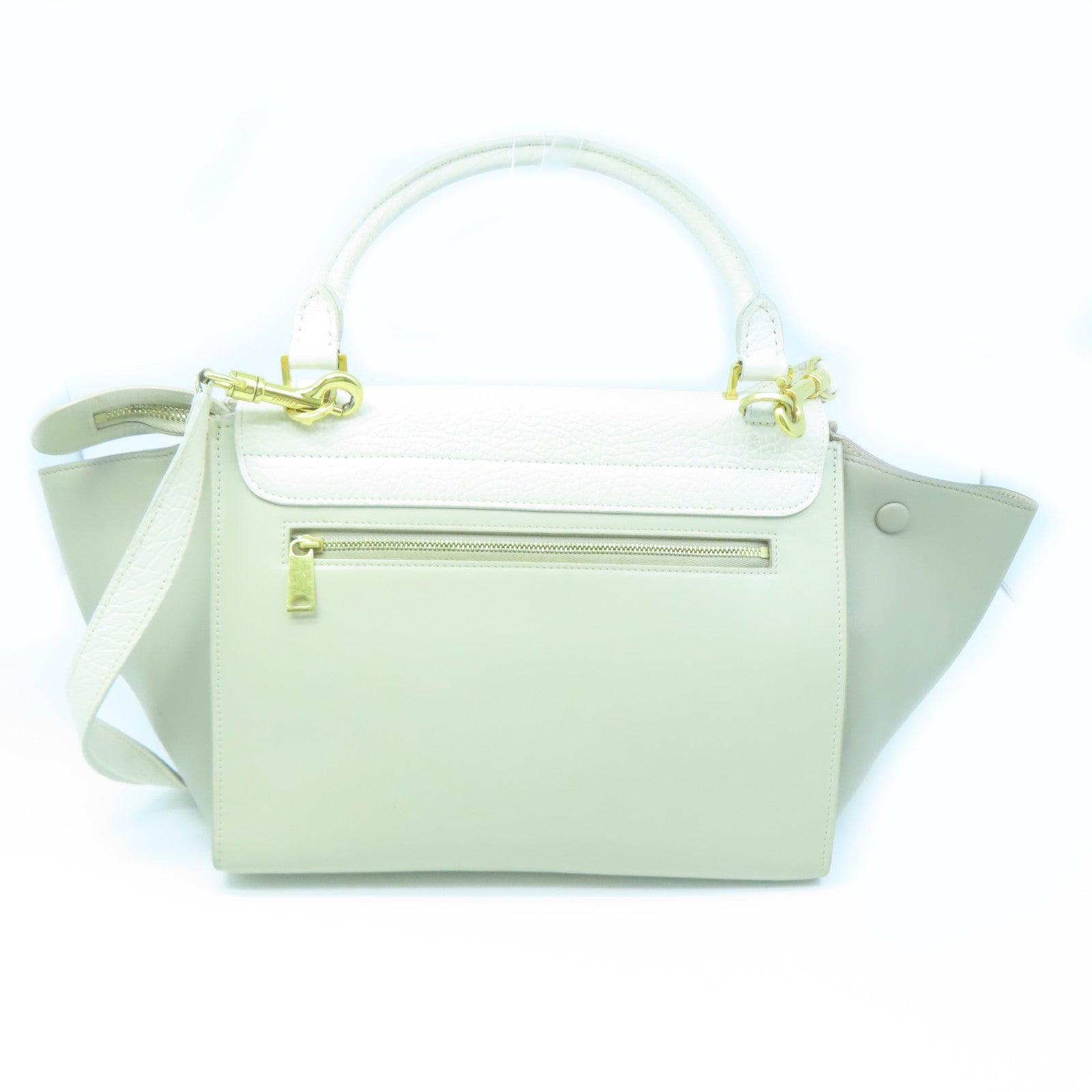 CELINE Cowhide Leather Trapeze Gold Buckle Handle Shoulder Bag White/Gray