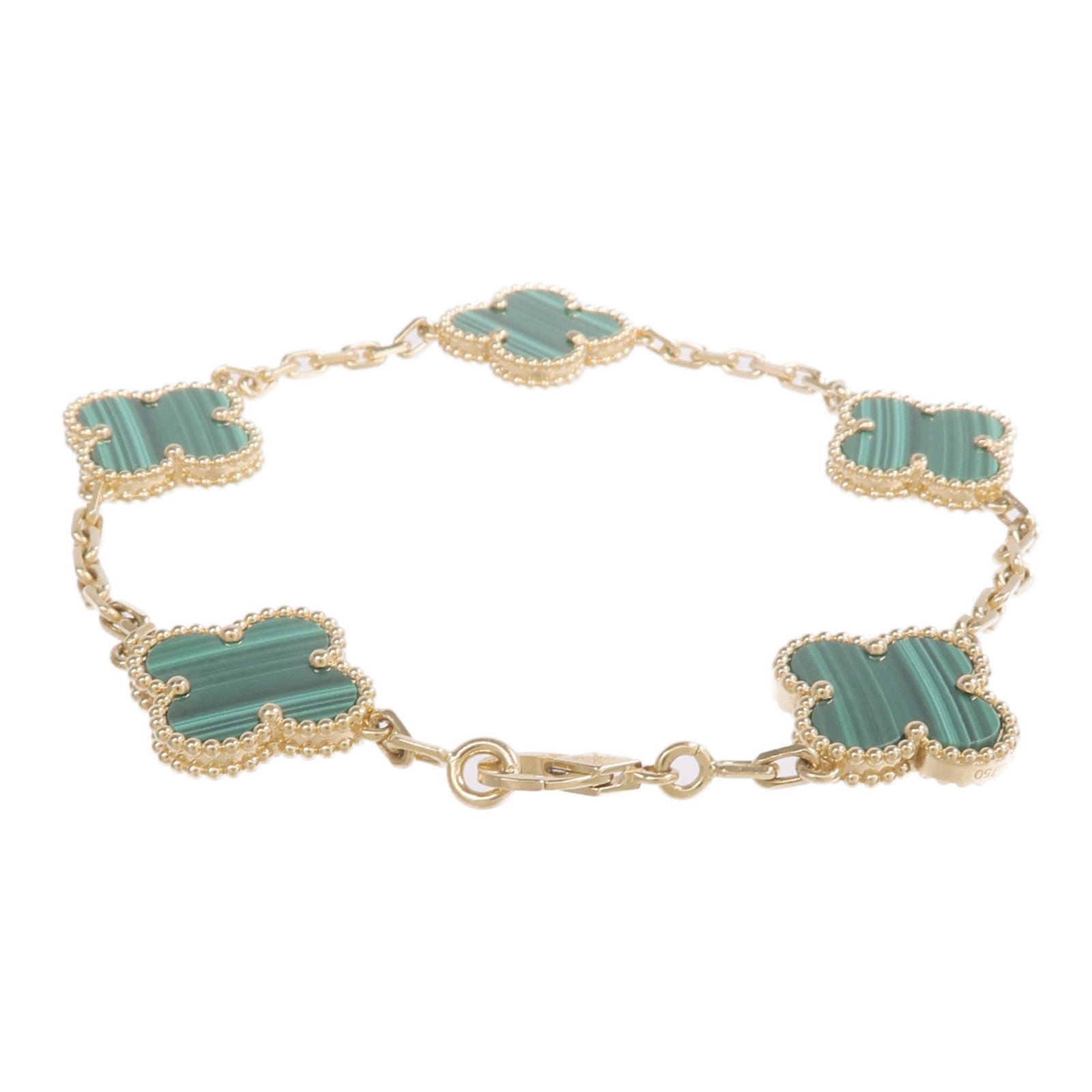 Van Cleef & Arpels 18K黃金Vintage Alhambra Bracelet孔雀石手鏈