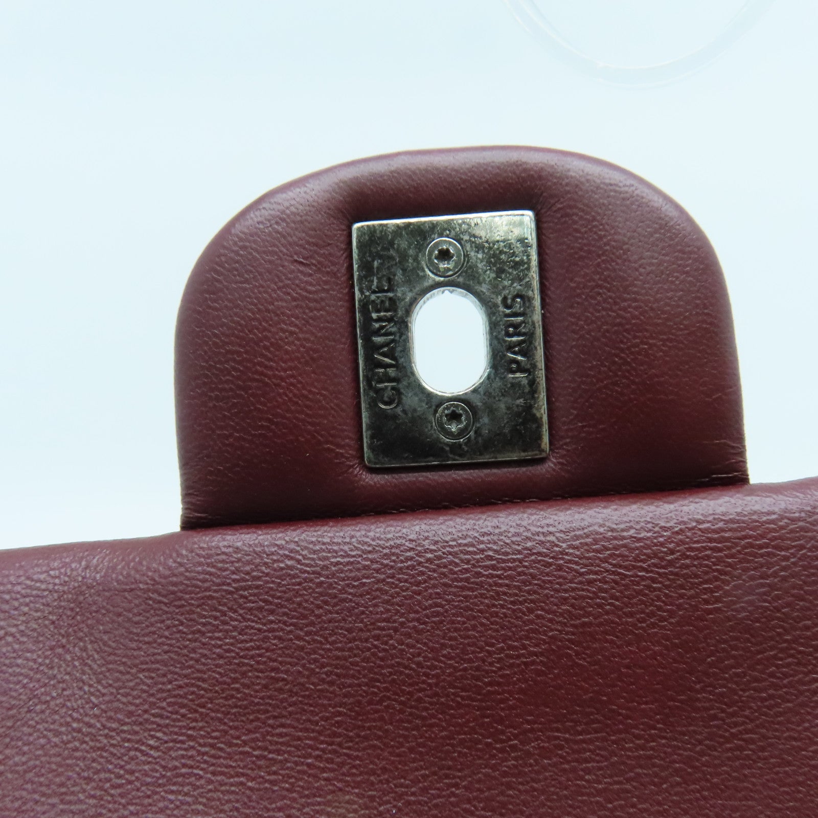 CHANEL diamond lambskin leather Chain Shoulder silver buckle shoulder bag black / maroon