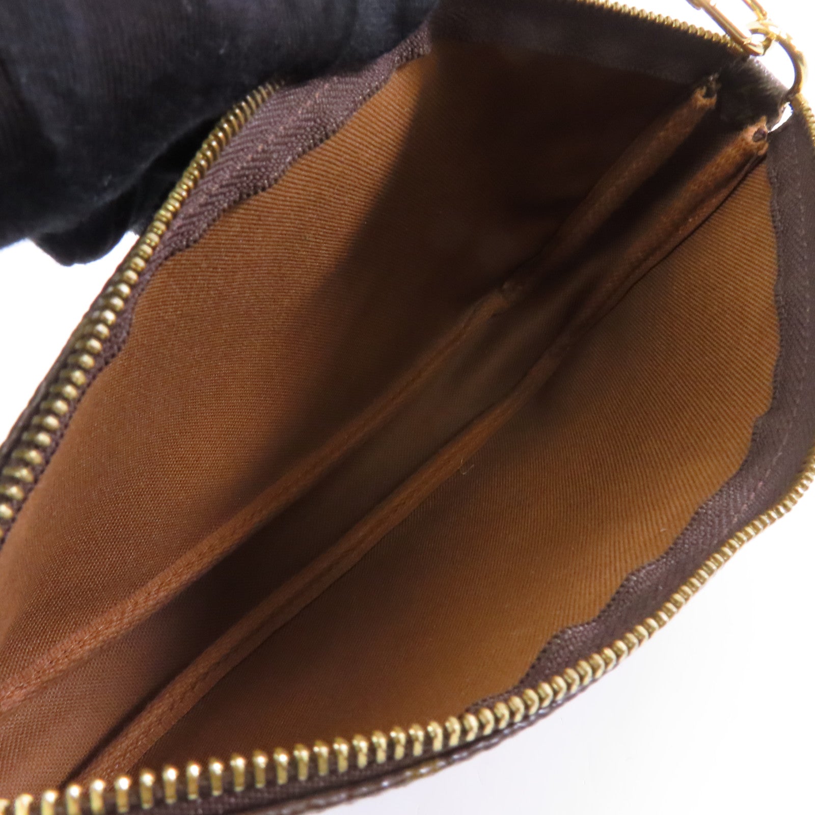 LOUIS VUITTON Monogram Pochette Accessoires金扣手挽袋棕色